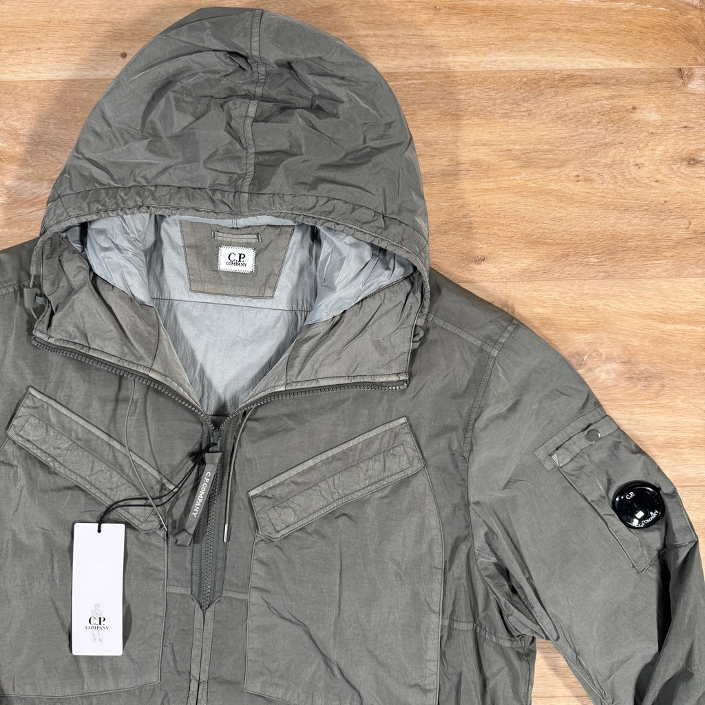 CP Company Chrome-R Hooded Zipped Lens Overshirt in Gunmetal Ironleague