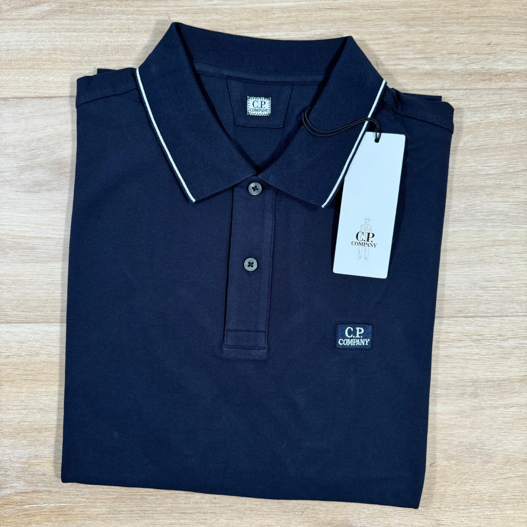 CP Company Stretch Piquet Striped Collar Polo Shirt in Navy Ironleague