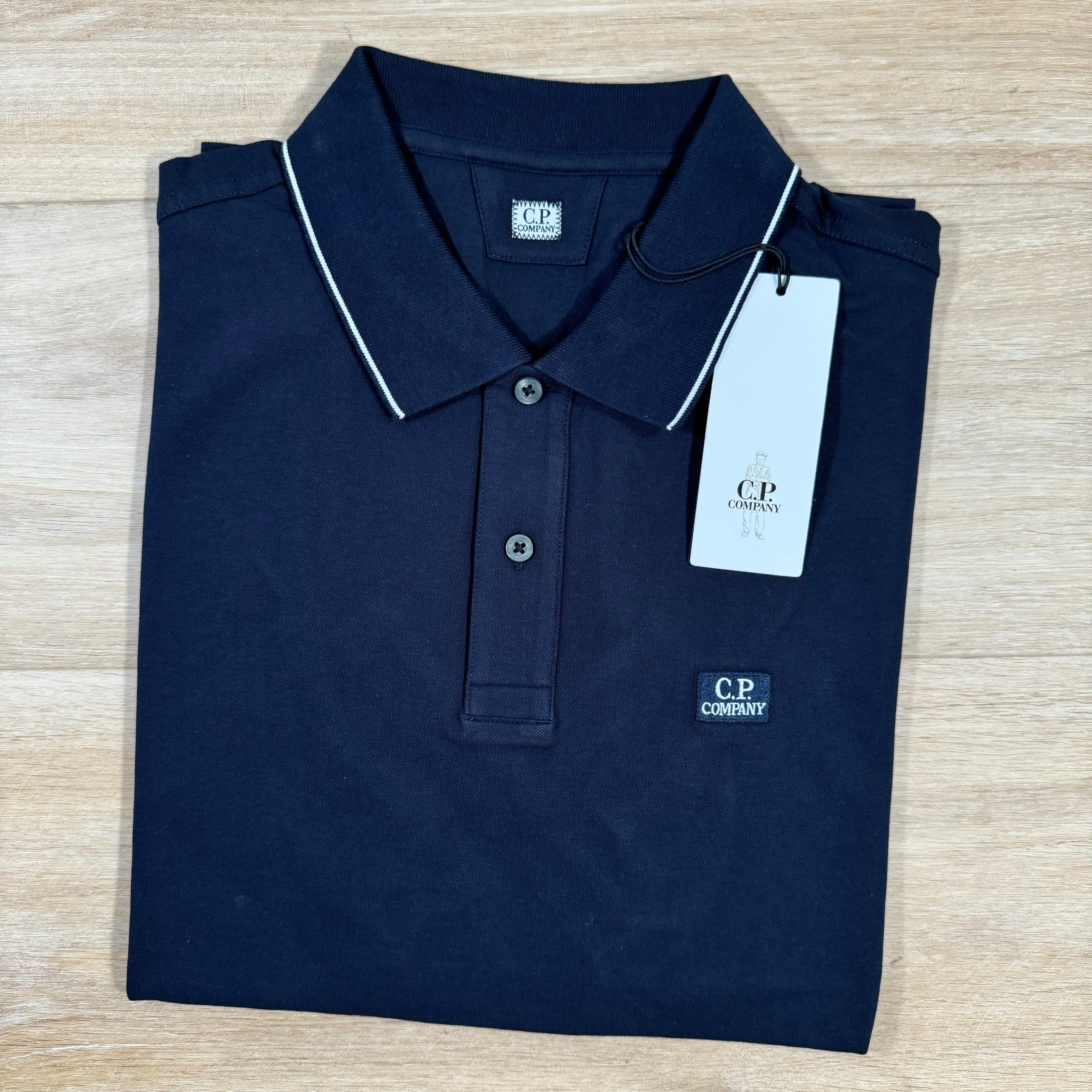 CP Company Stretch Piquet Striped Collar Polo Shirt in Navy Ironleague
