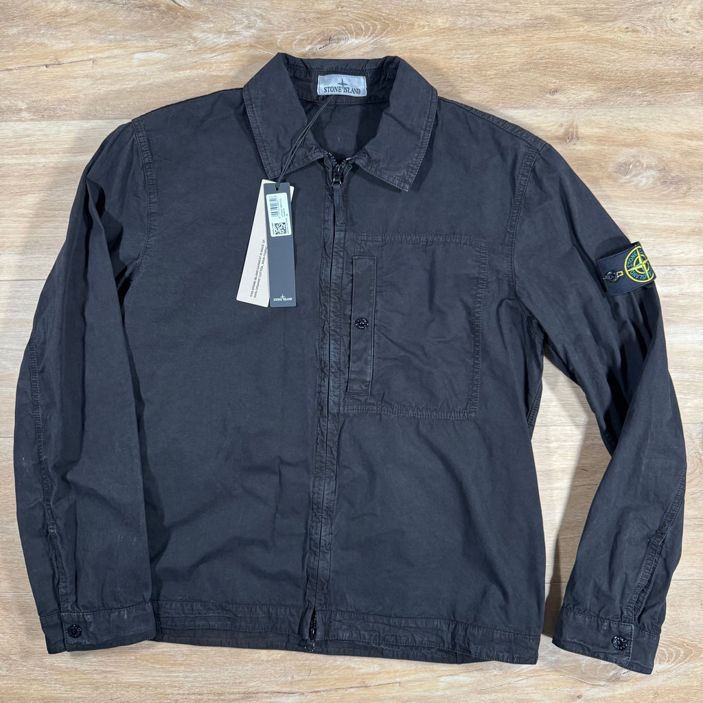 Stone Island Brushed Canvas Old Treatment Overshirt in Black Ironleague