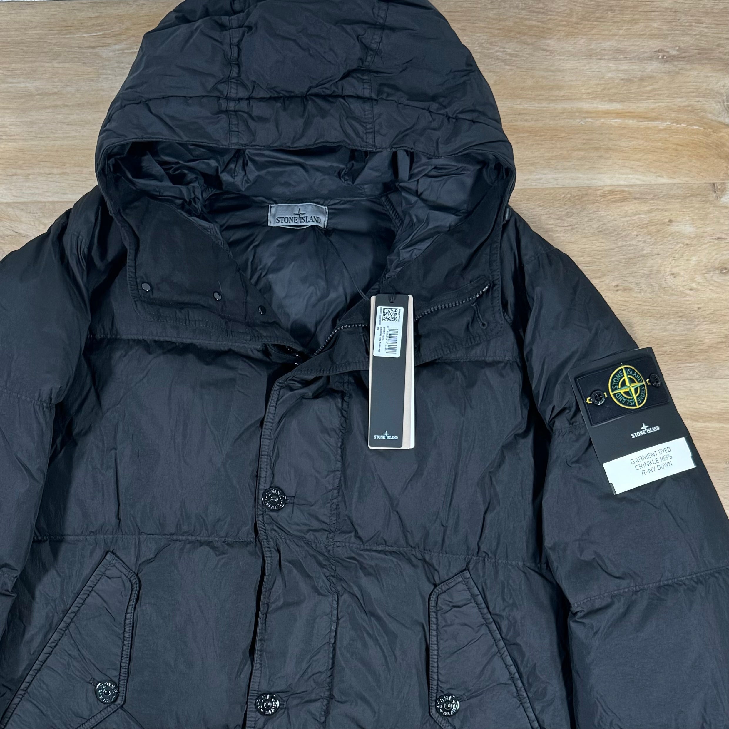 Stone Island Crinkle Reps R-NY Down Parka in Black Ironleague