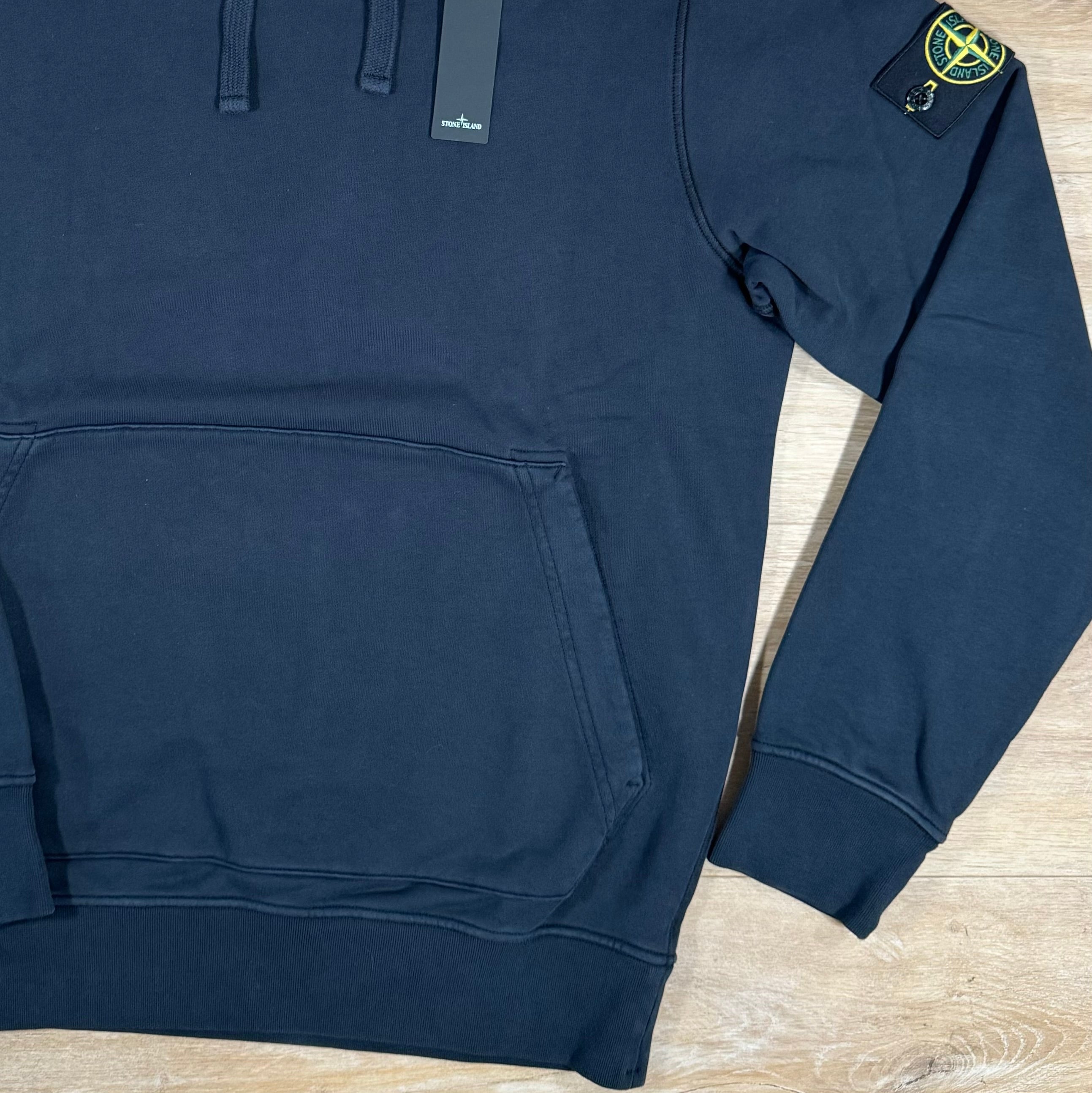 Stone Island Organic Cotton Fleece Pullover Hoodie in Navy Ironleague