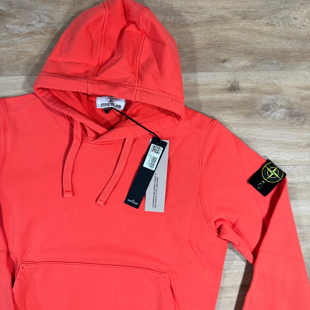 Stone Island Organic Cotton Fleece Pullover Hoodie in Papaya Ironleague