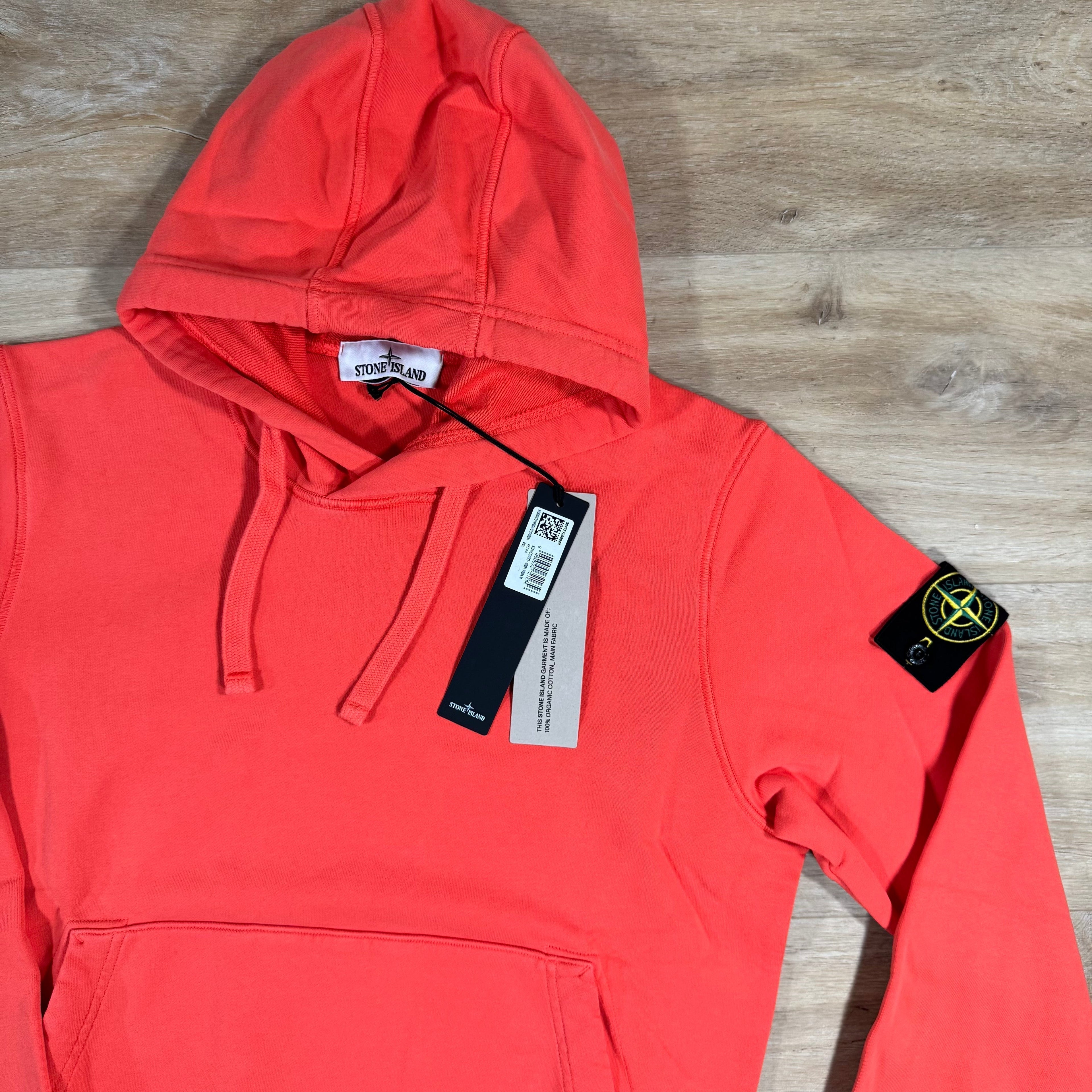 Stone Island Organic Cotton Fleece Pullover Hoodie in Papaya Ironleague