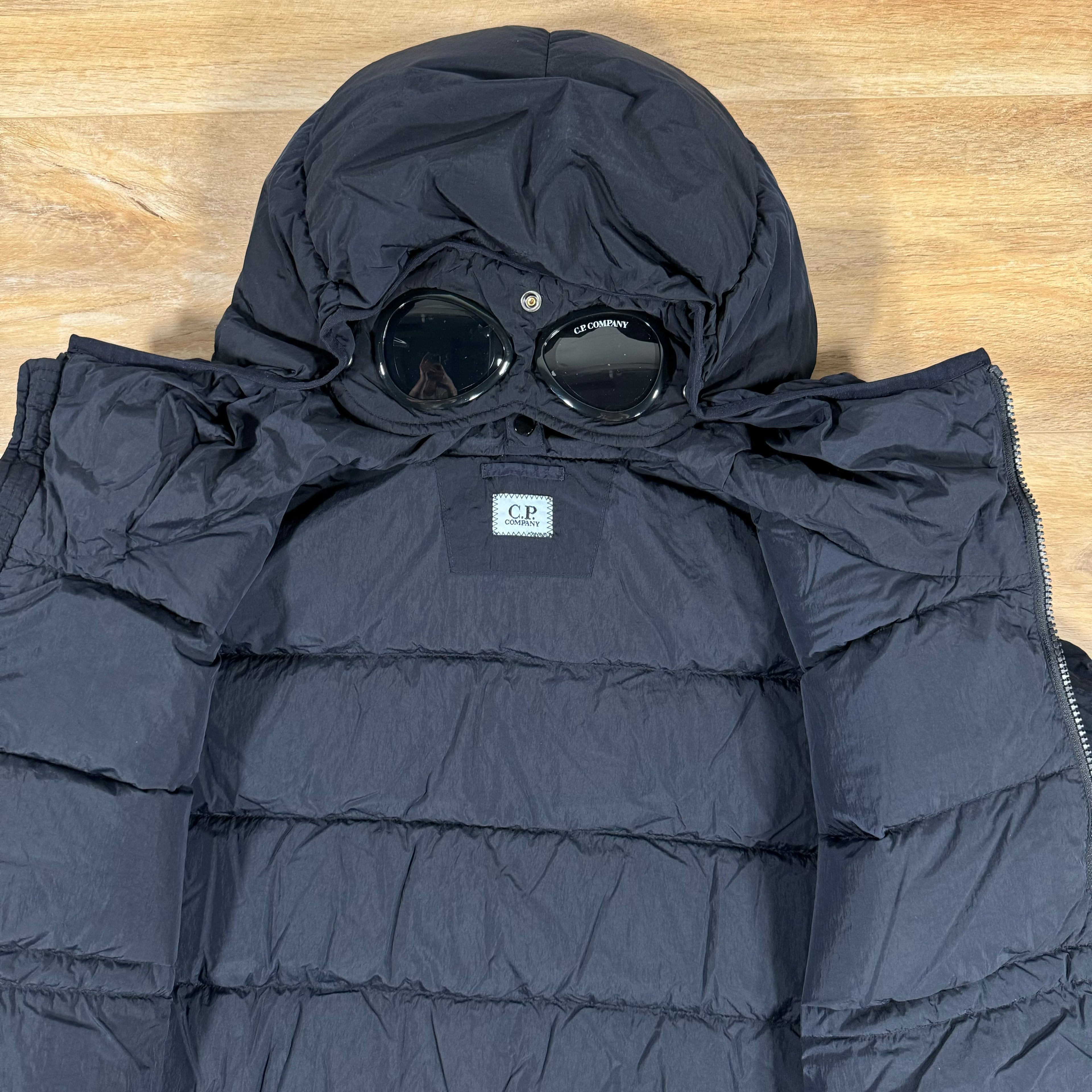 CP Company Chrome-R Goggle Down Jacket in Navy Ironleague