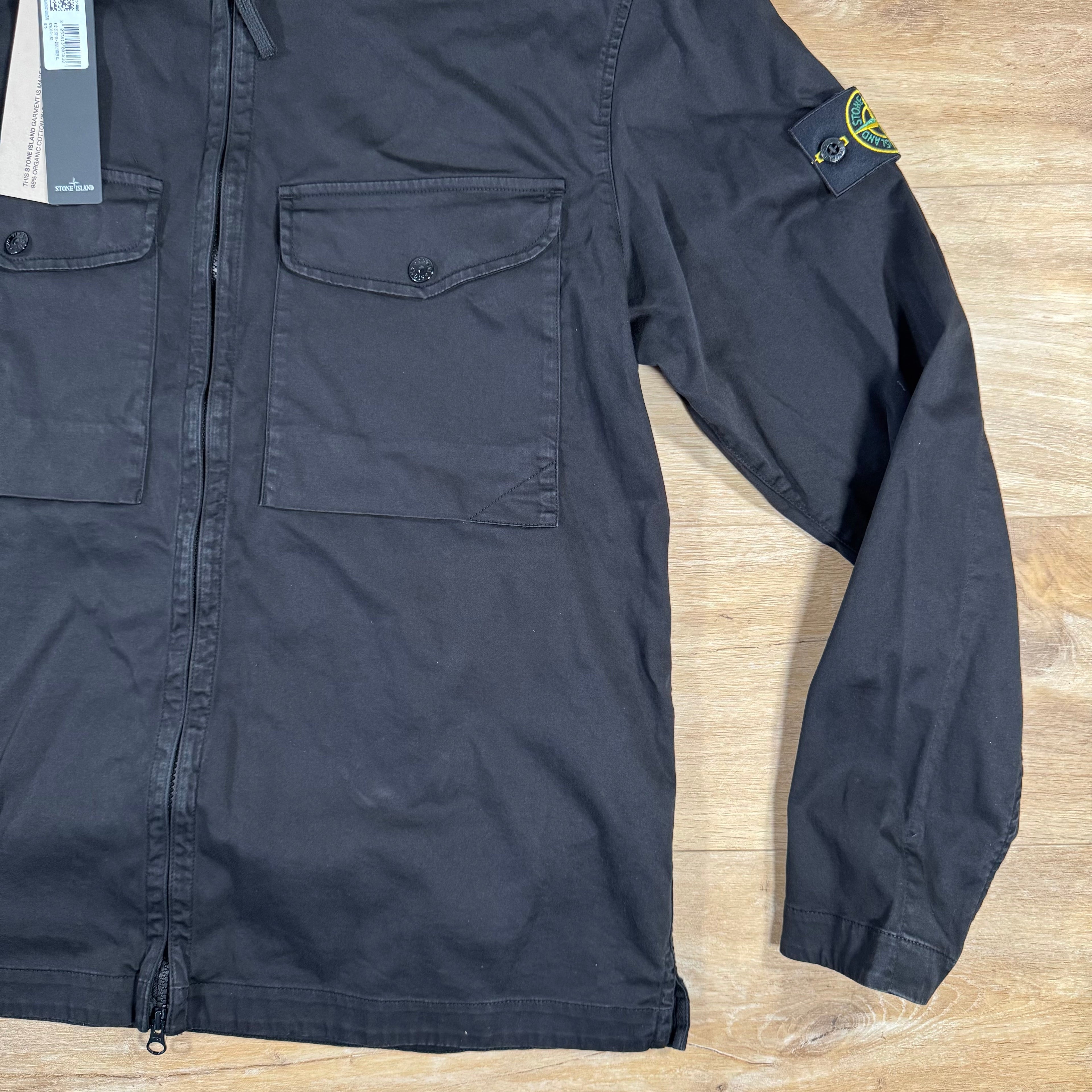 Stone Island Organic Stretch Cotton Overshirt in Black Ironleague