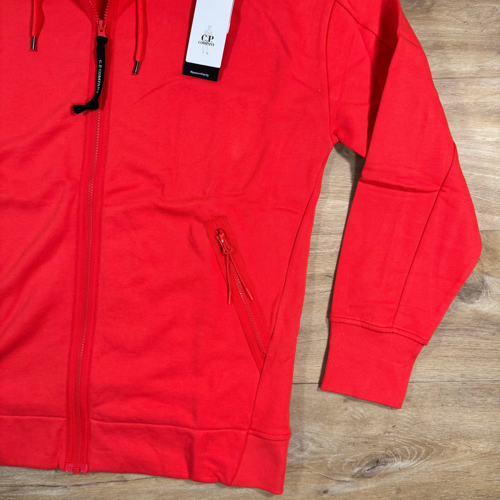CP Company Diagonal Raised Fleece Goggle Hoodie in Poinciana Orange Ironleague
