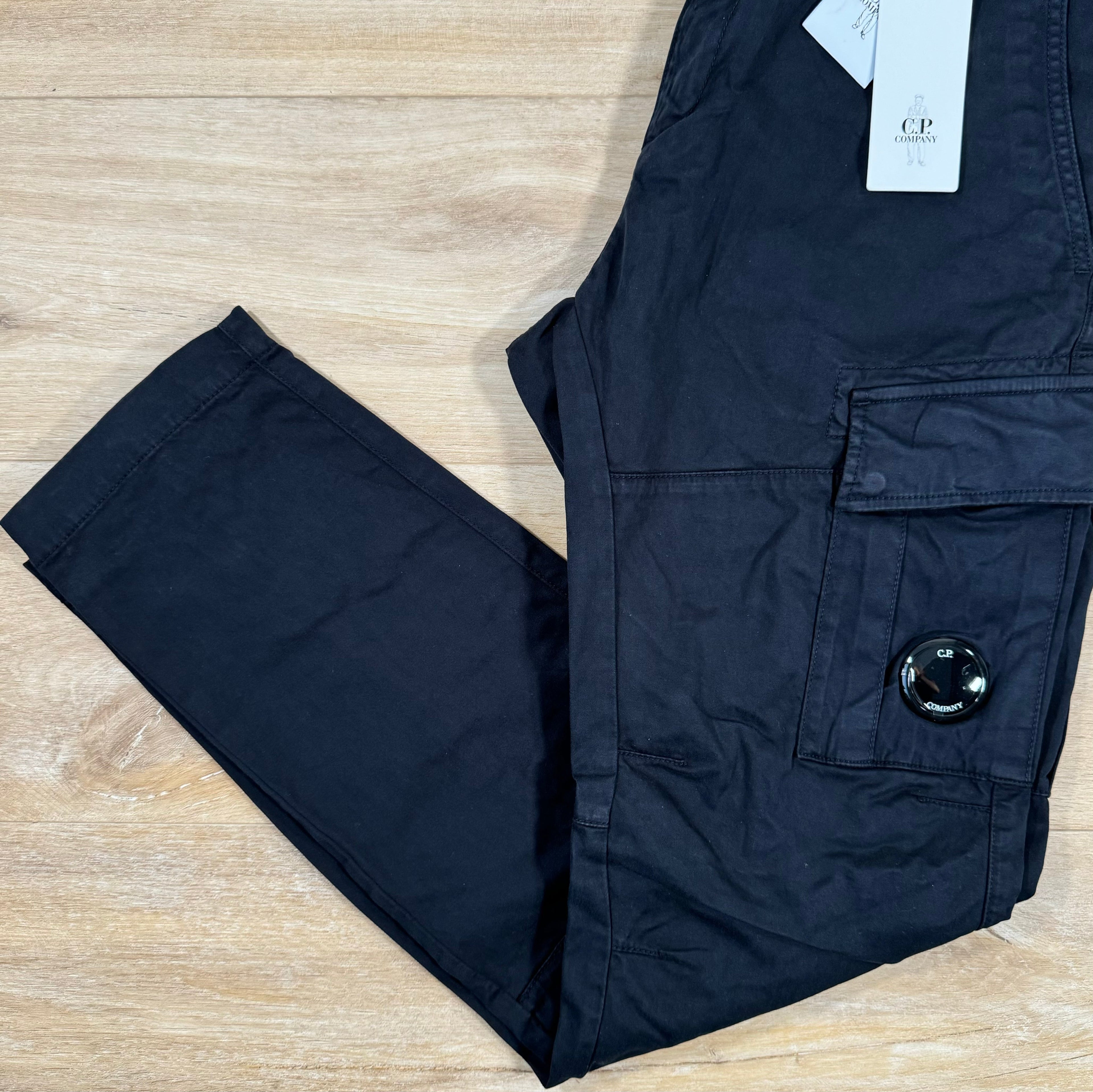 CP Company Stretch Sateen Lens Cargo Pants in Navy Ironleague