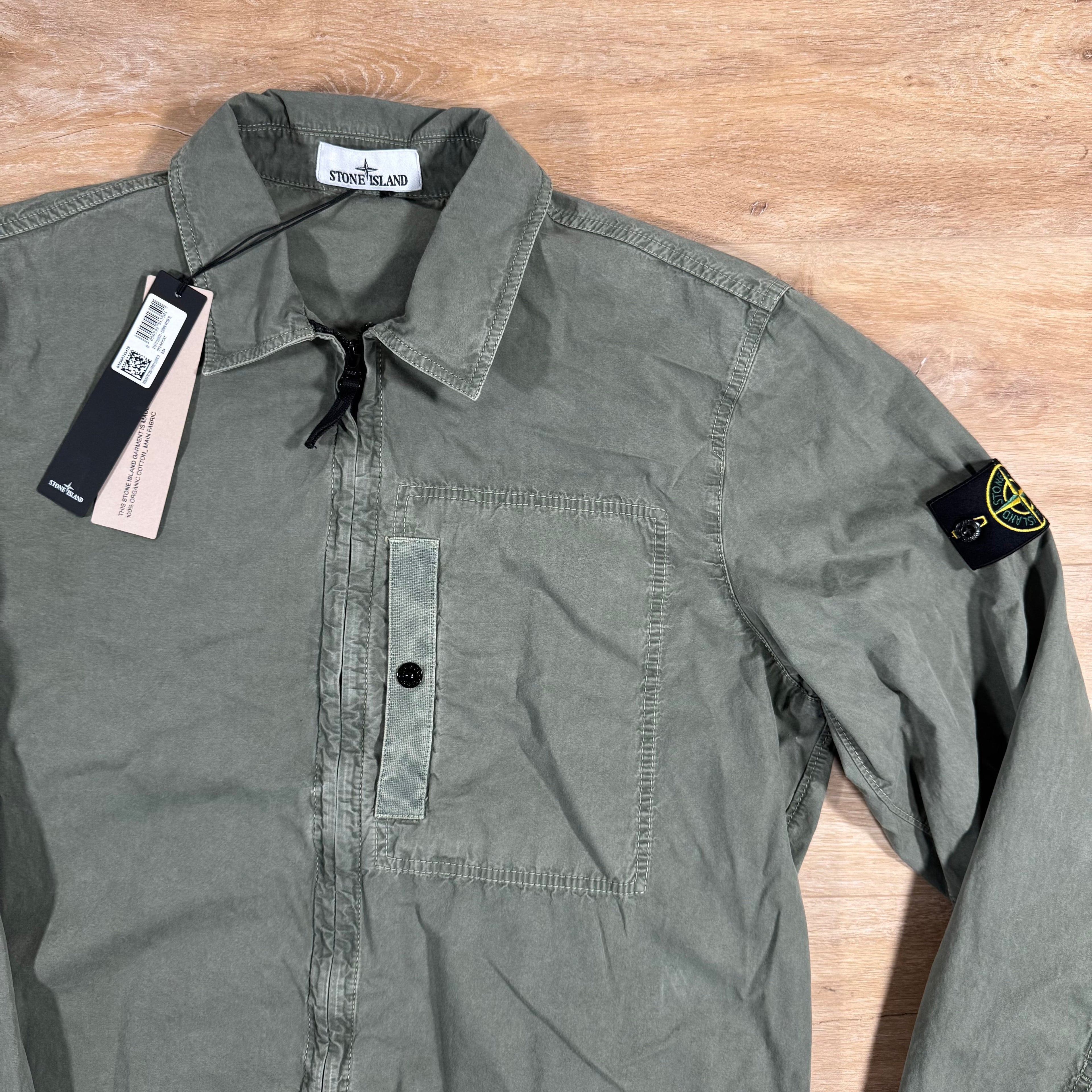 Stone Island Brushed Canvas Old Treatment Overshirt in Musk Green Ironleague