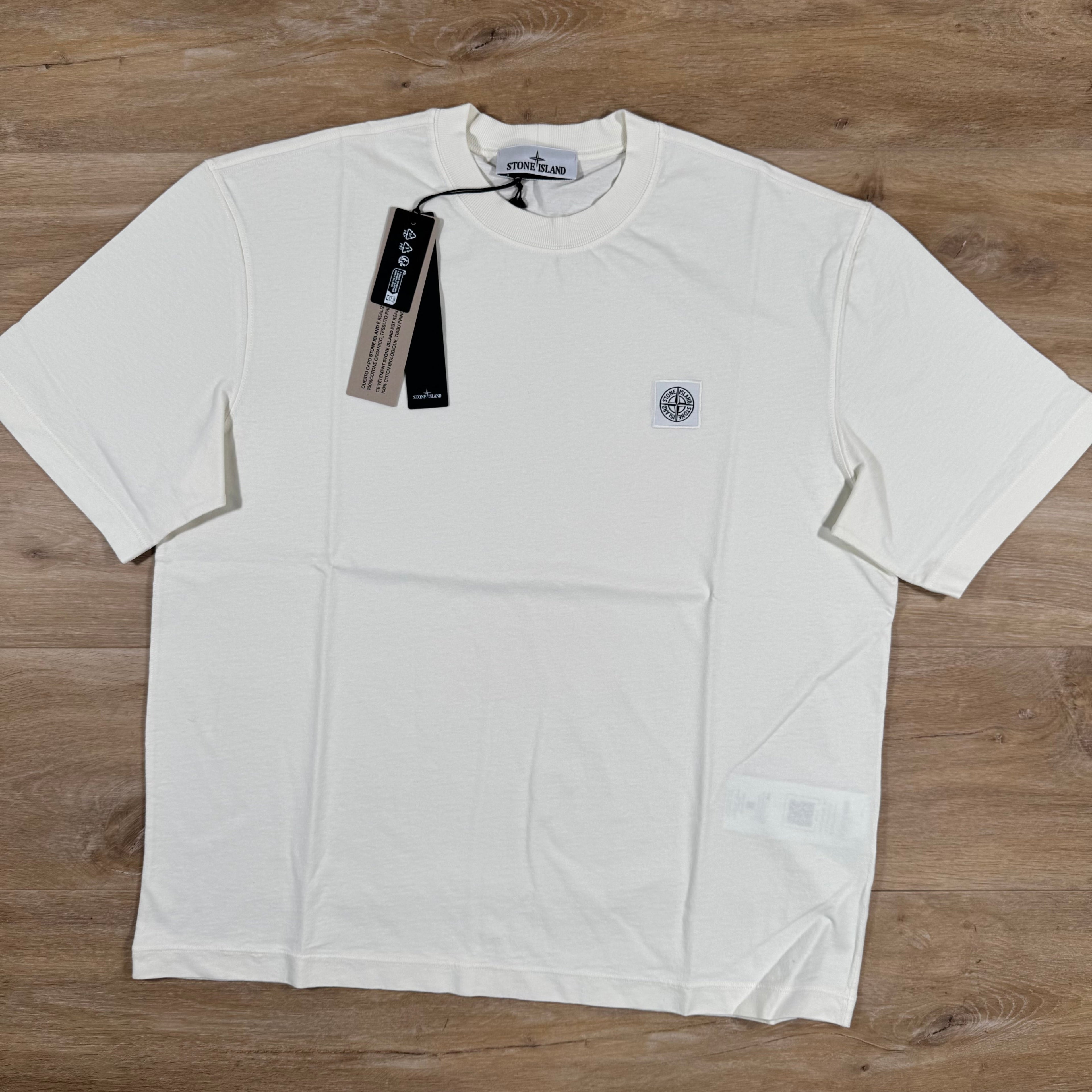 Stone Island Combed Organic Cotton Patch Logo T-Shirt in Ivory Ironleague
