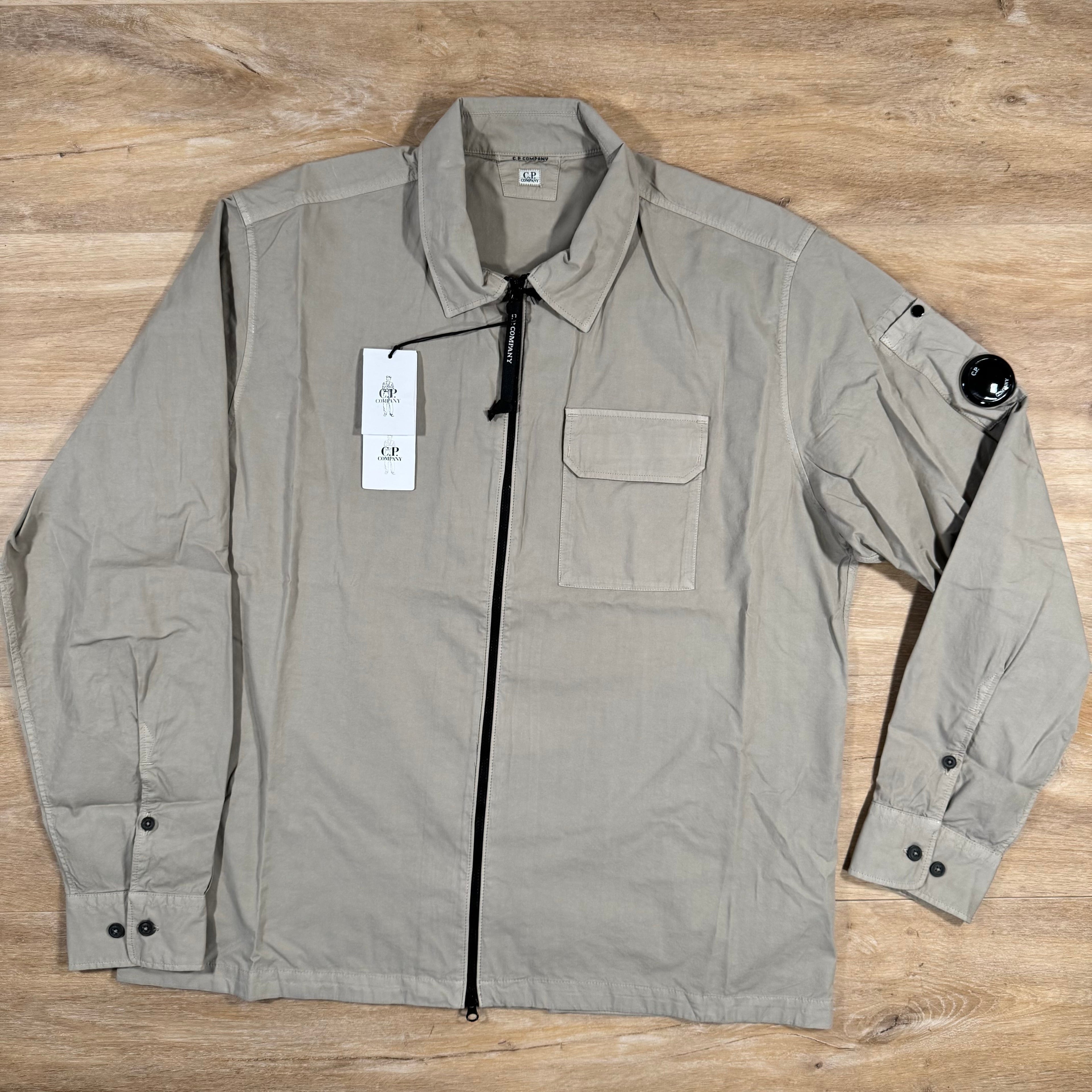 CP Company Organic Gabardine Lens Overshirt in Vintage Khaki Ironleague