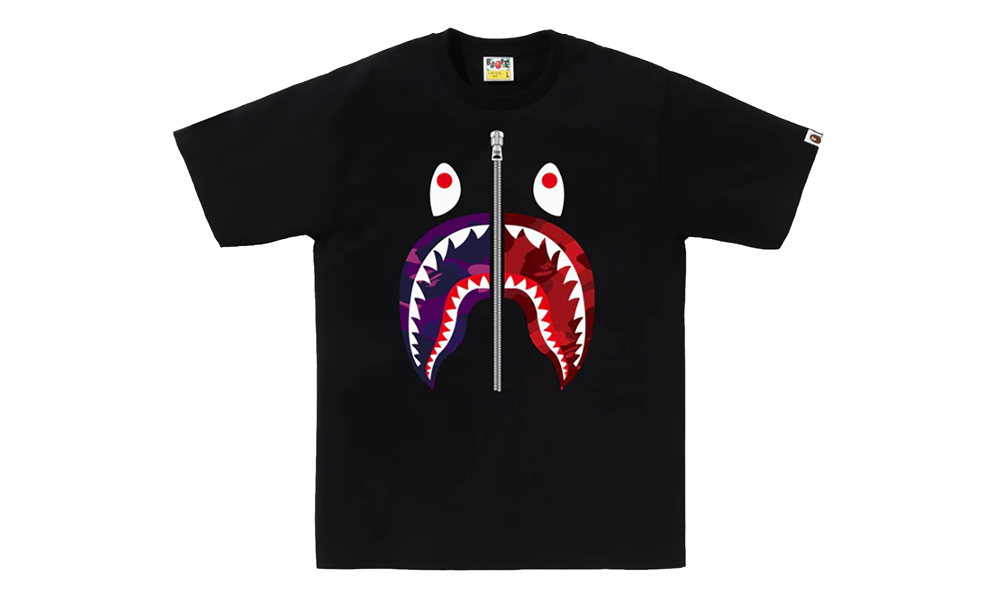 BAPE Color Camo Separate Shark Tee Black - Purple / Red 1K80 110 021 BLACK PURPLE