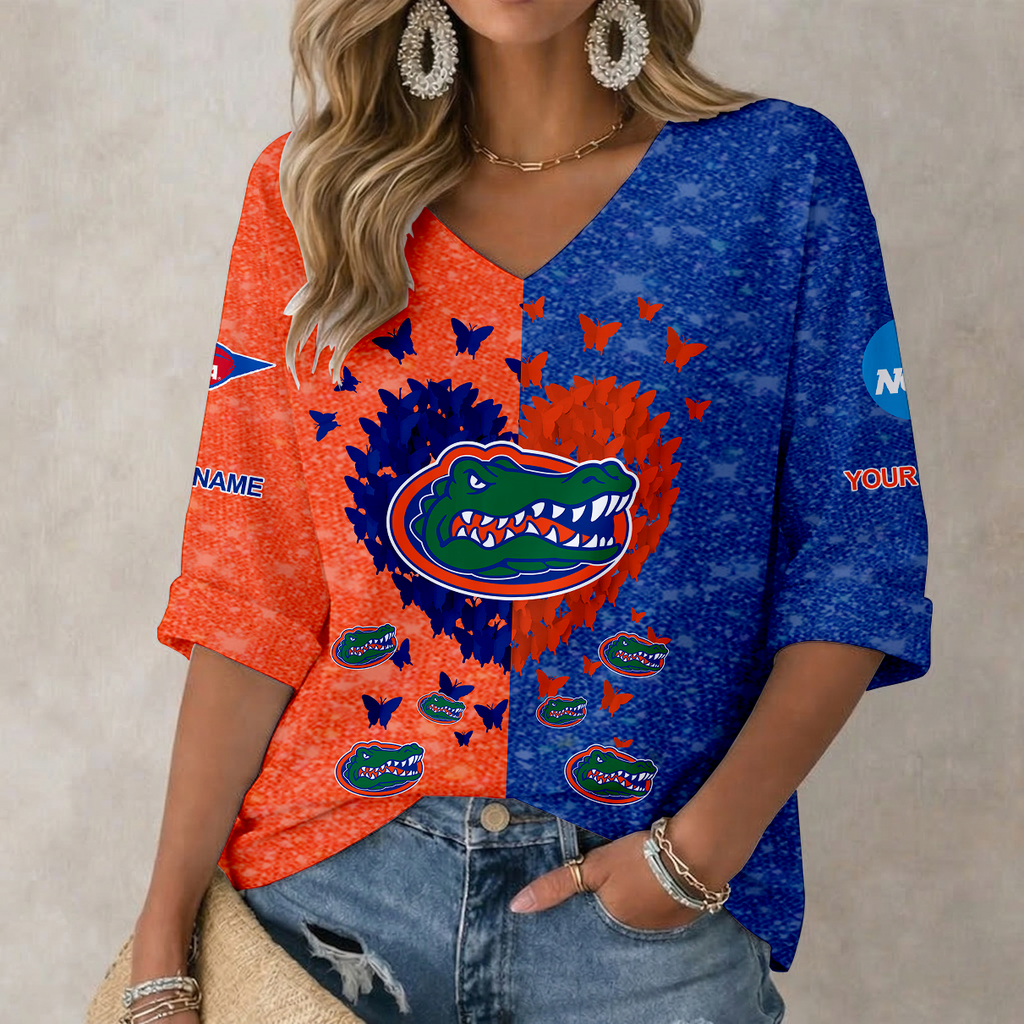 LIMITED DROP NCAA FBS30 FLG FL GATORS WOMEN'S HEART V-NECK LONG SLEEVE SHIRT