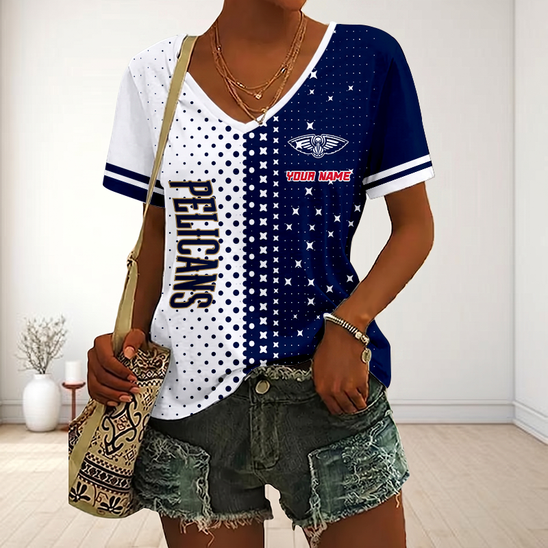 FINAL SALE - NEW CUSTOMIZED NBA30 NOP NEW ORLEANS PELICANS V-NECK FEMALE SHIRT
