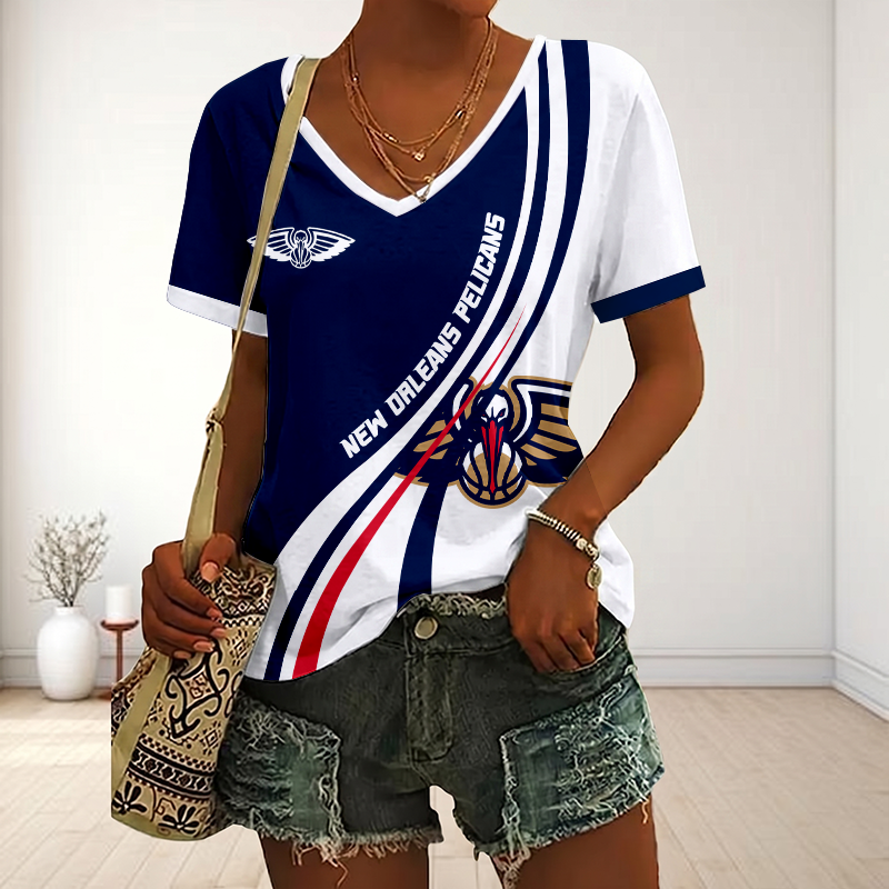 FINAL SALE - NEW CUSTOMIZED NBA30 NOP NEW ORLEANS PELICANS V-NECK FEMALE SHIRT