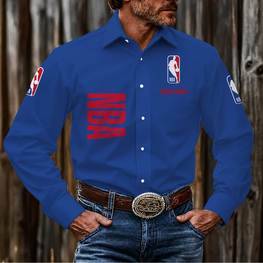 FINAL SALE - NEW CUSTOMIZED NBA31 NATIONAL BASKETBALL ASSOCIATION MEN'S LONG SLEEVE BUTTON-UP SHIRT