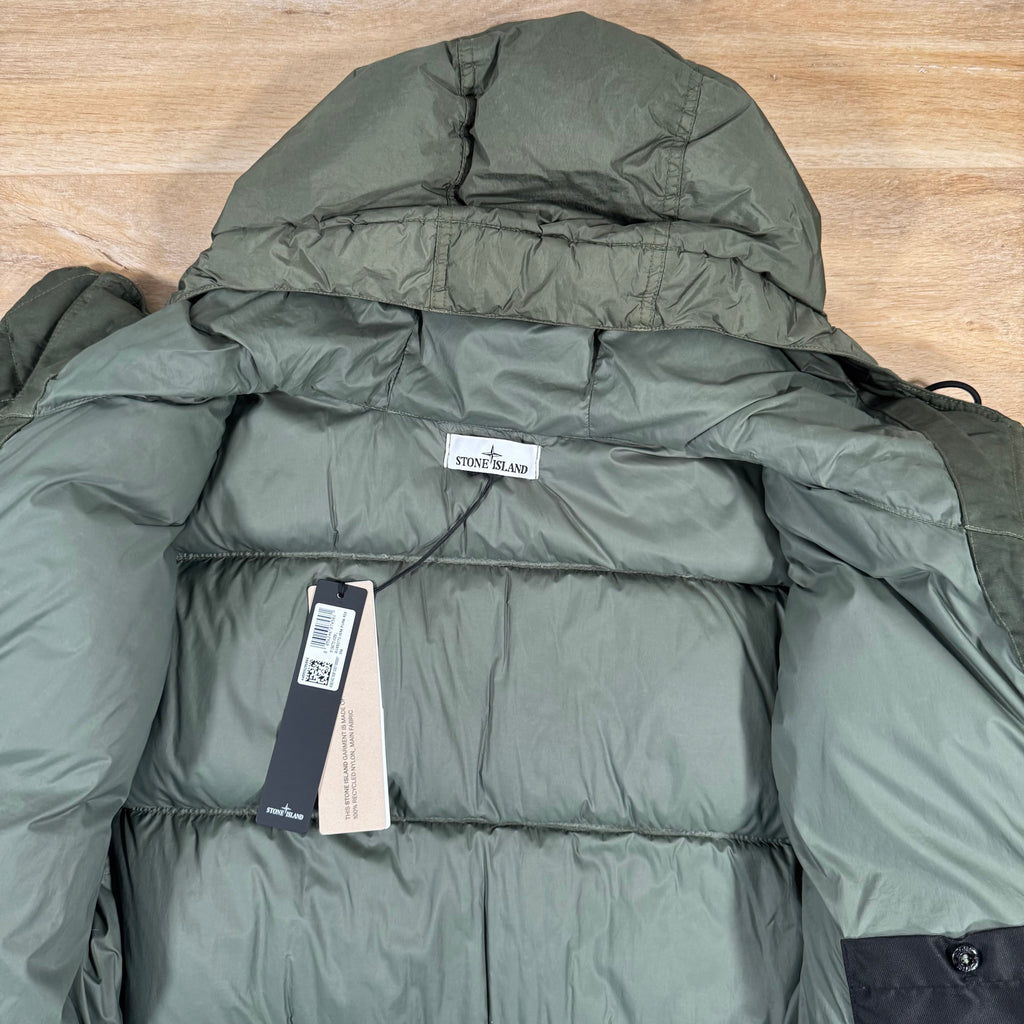Stone Island Crinkle Reps R-NY Down Parka in Musk Green Ironleague