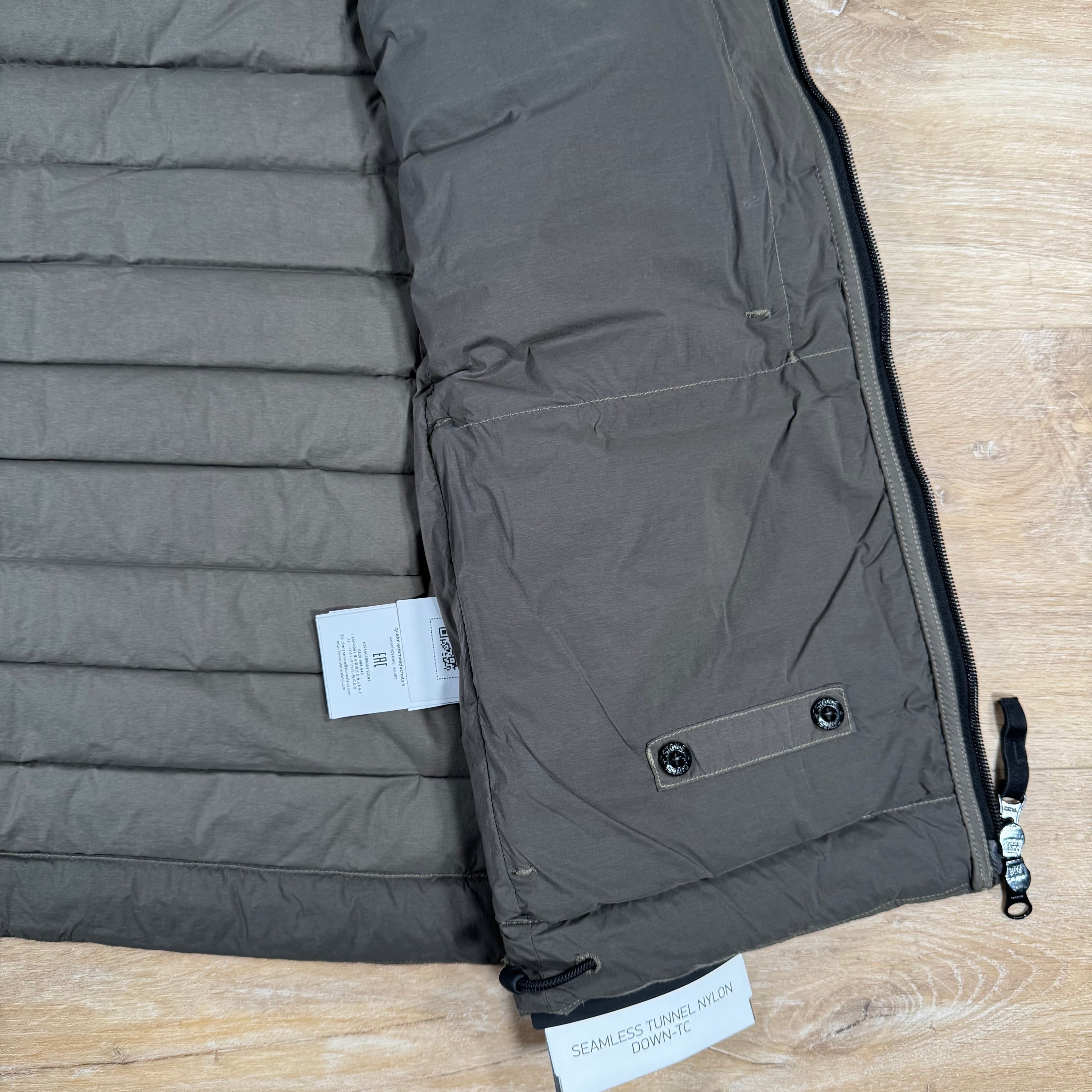 Stone Island Seamless Tunnel Nylon Down-TC Vest in Military Green Ironleague