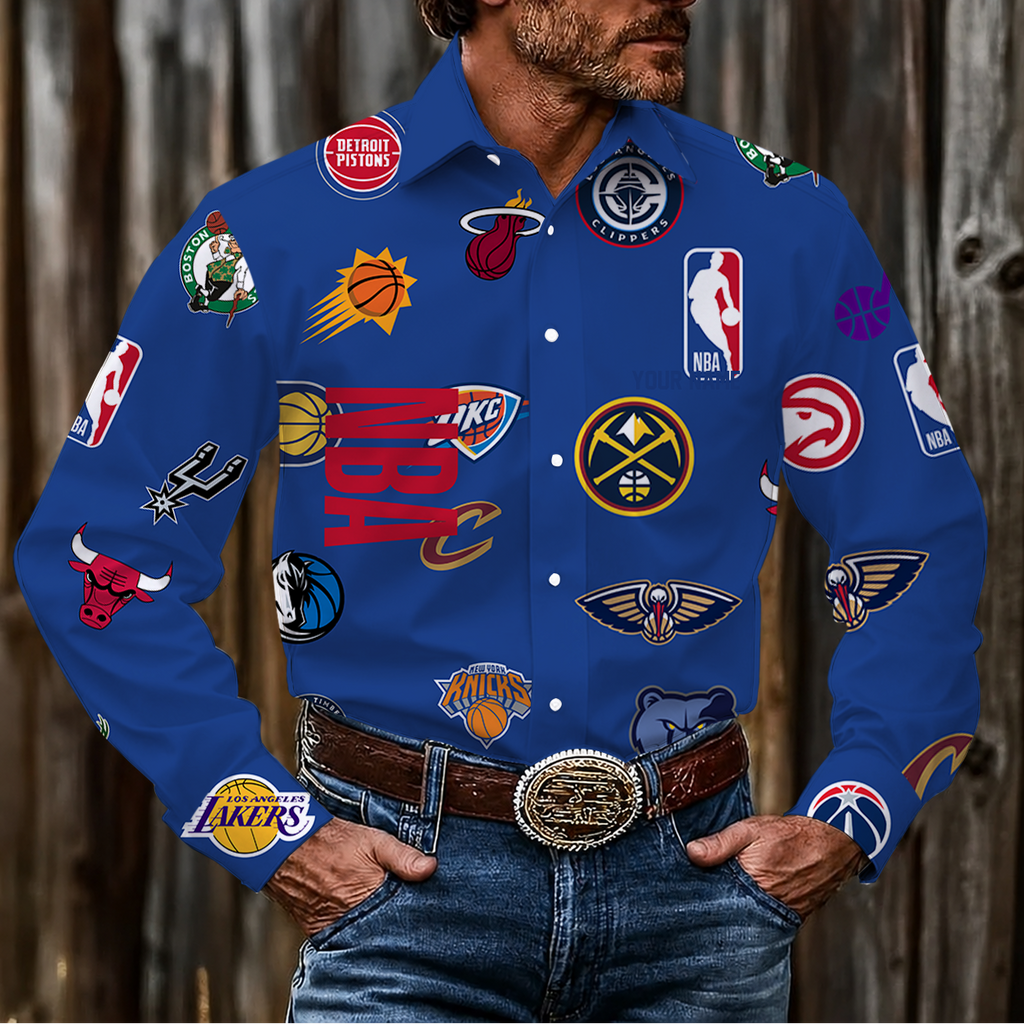 FINAL SALE - NEW CUSTOMIZED NBA32 NBA ALL TEAMS MEN'S LONG SLEEVE BUTTON-UP SHIRT