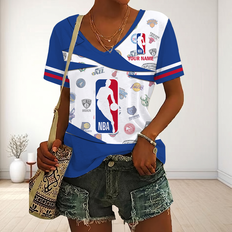 FINAL SALE - NEW CUSTOMIZED NBA32 NBA ALL TEAMS V-NECK FEMALE SHIRT