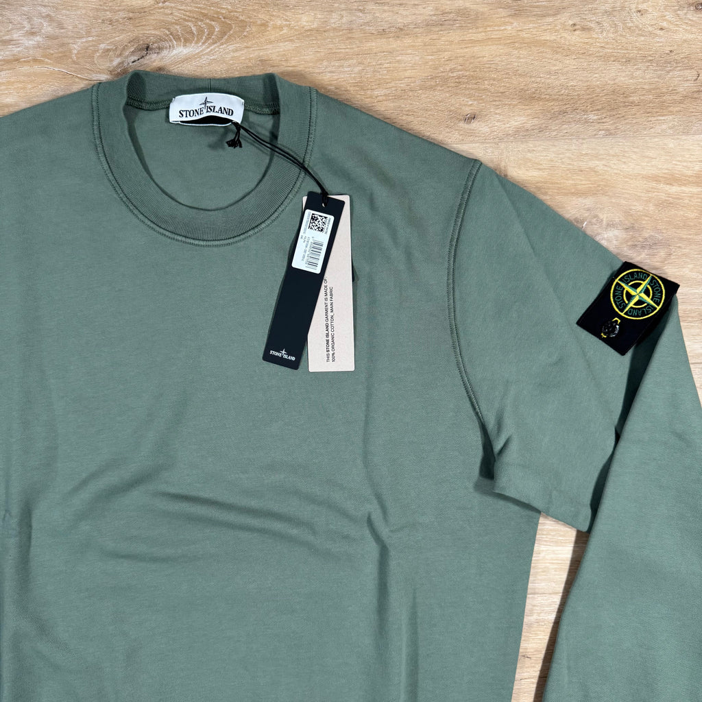 Stone Island Organic Cotton Fleece Sweatshirt in Musk Green Ironleague