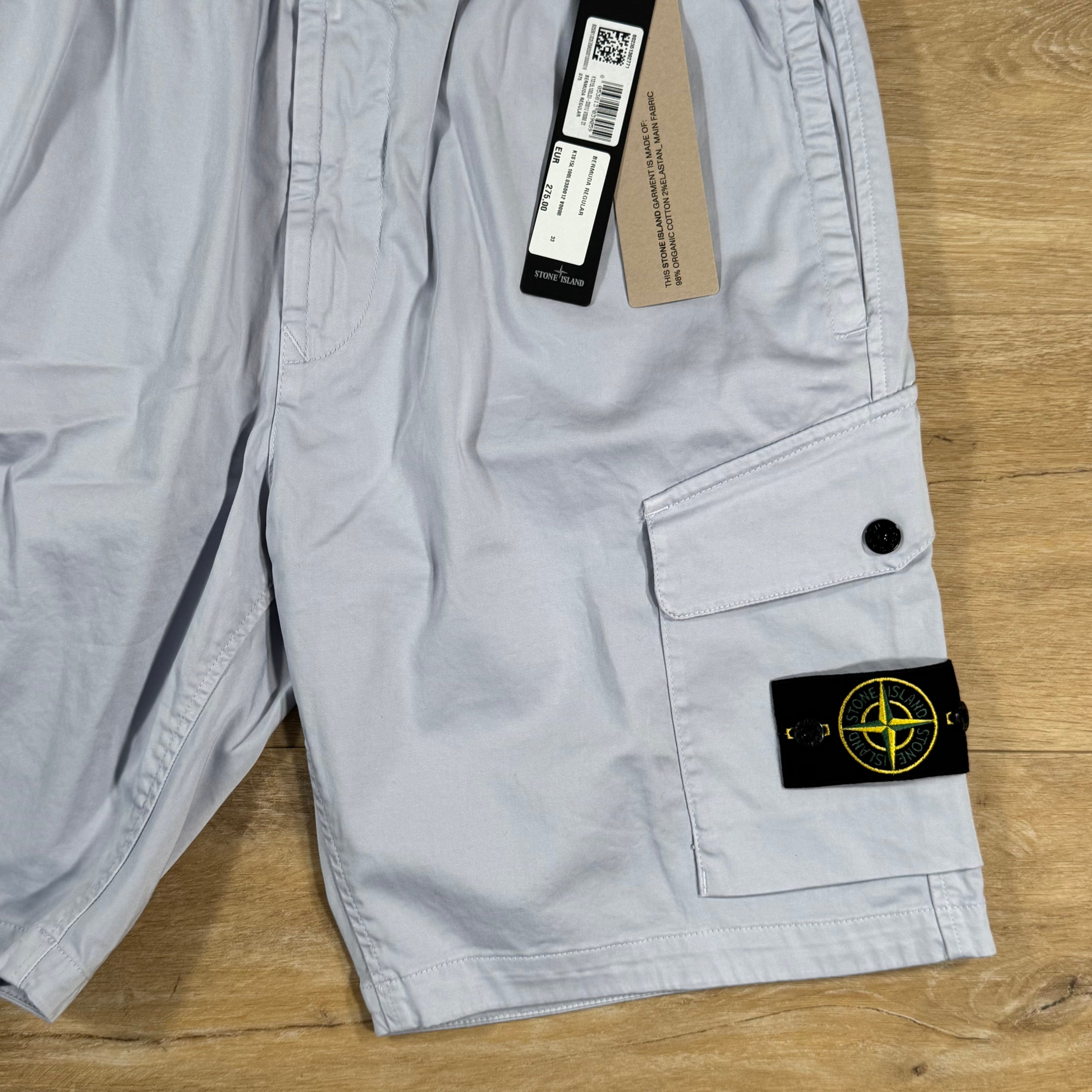 Stone Island Organic Stretch Cotton Cargo Bermuda Shorts in Lilac Ironleague