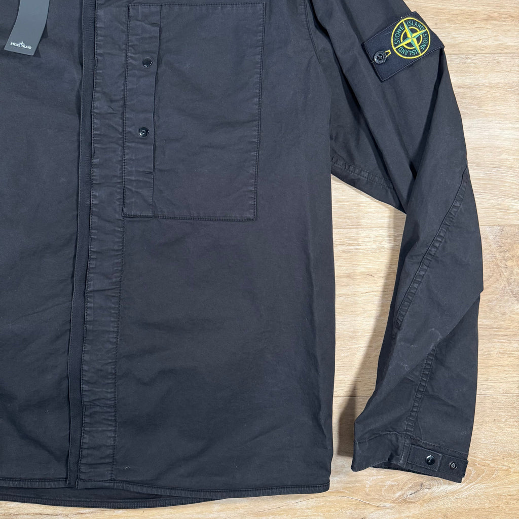 Stone Island Supima Twill Stretch-TC Overshirt in Black Ironleague