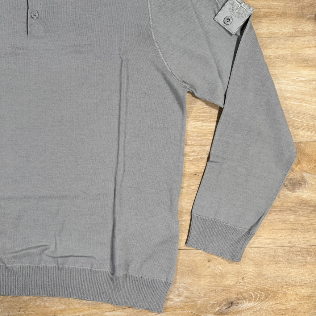 Stone Island Light Pure Wool Long-Sleeved Ghost Polo Shirt in Dust Grey Ironleague