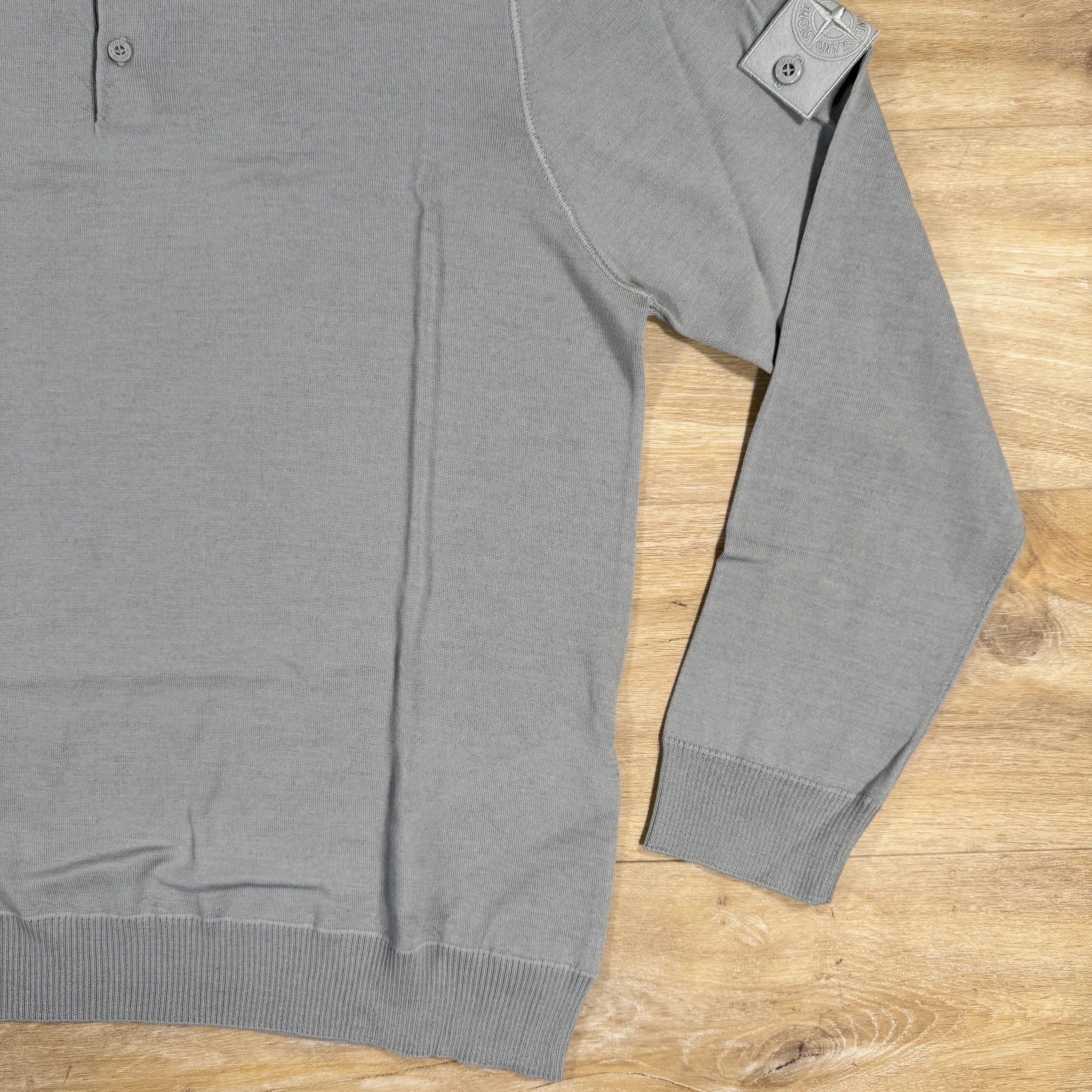 Stone Island Light Pure Wool Long-Sleeved Ghost Polo Shirt in Dust Grey Ironleague