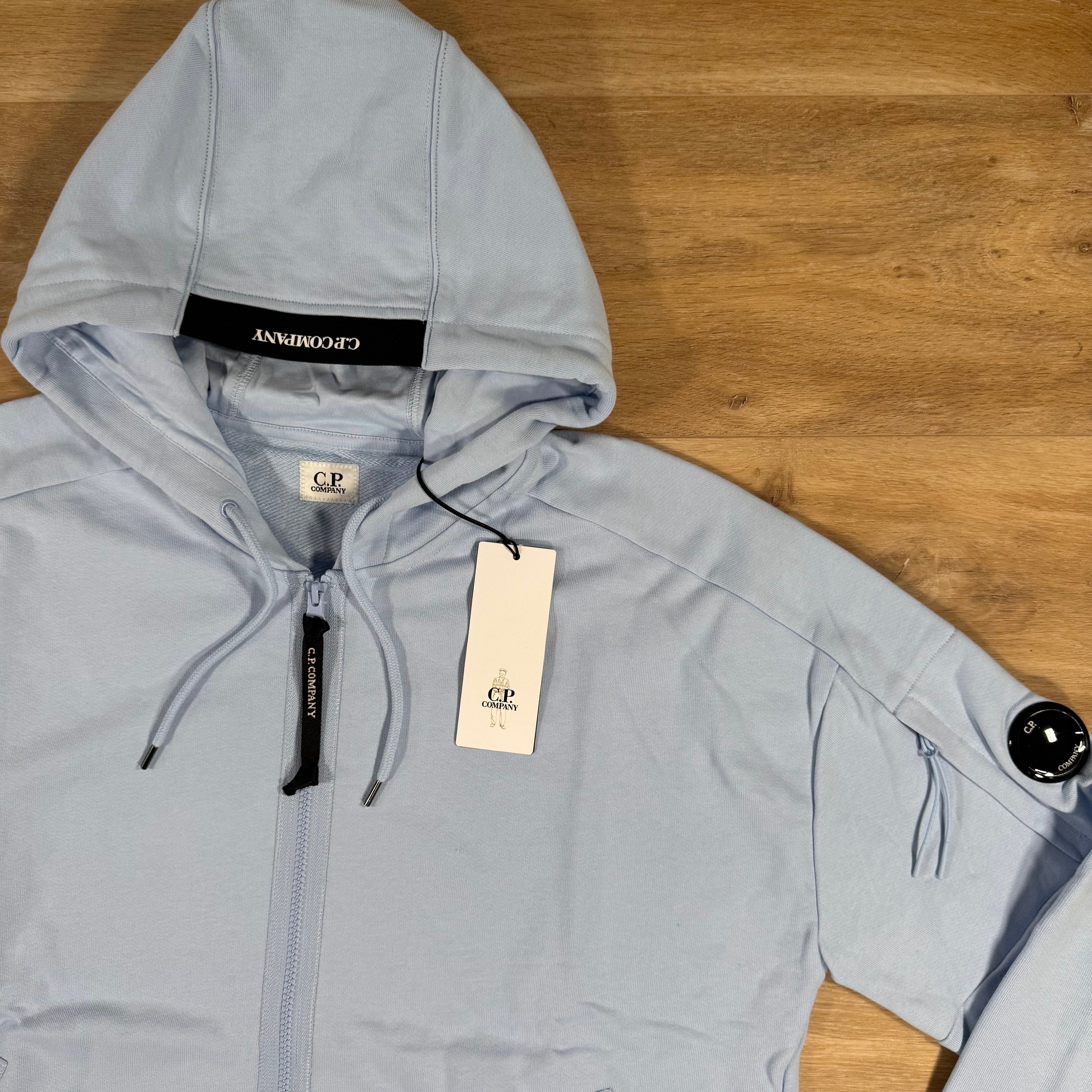 CP Company Diagonal Raised Zipped Lens Hoodie in Cerulean - Light Blue Ironleague