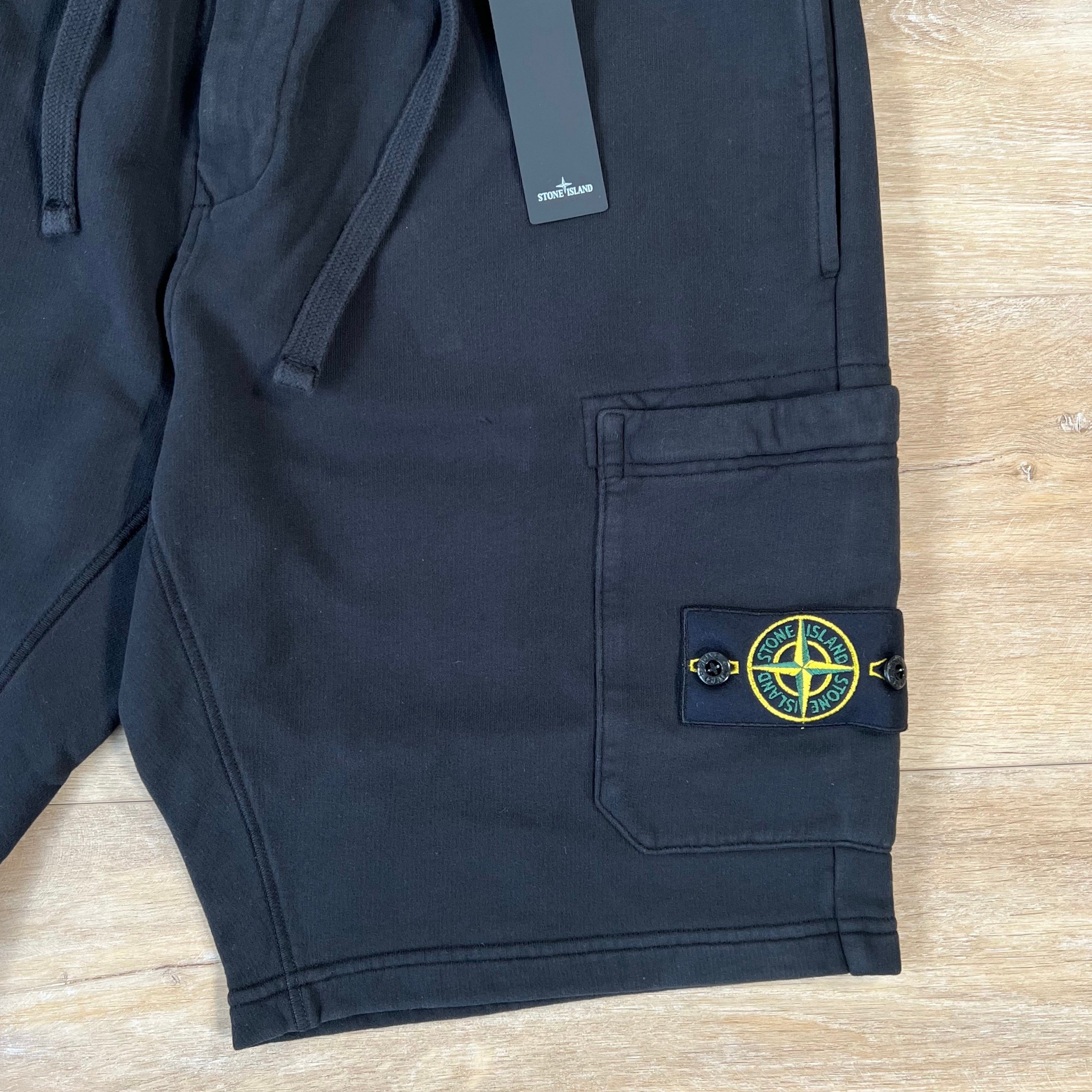 Stone Island Organic Cotton Fleece Shorts in Black Ironleague