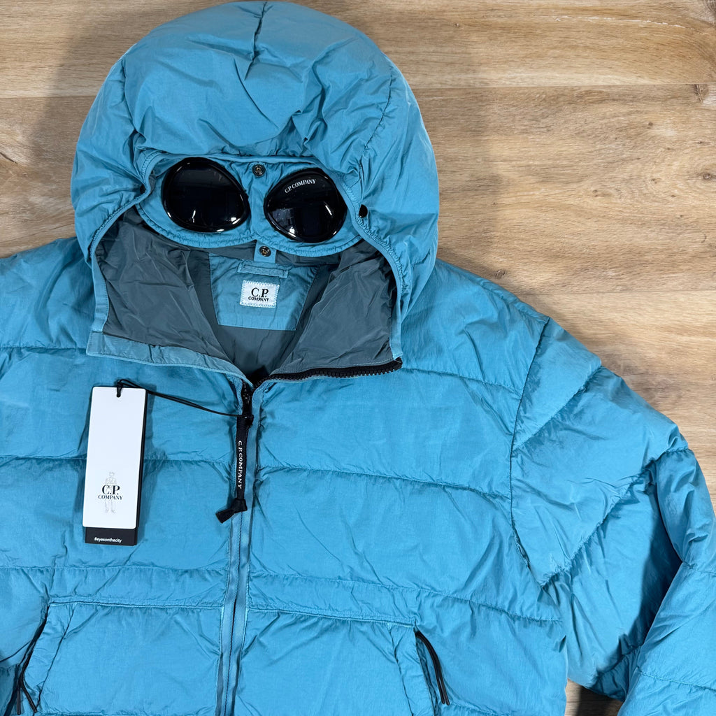 CP Company Chrome-R Goggle Down Jacket in Aegean Blue Ironleague