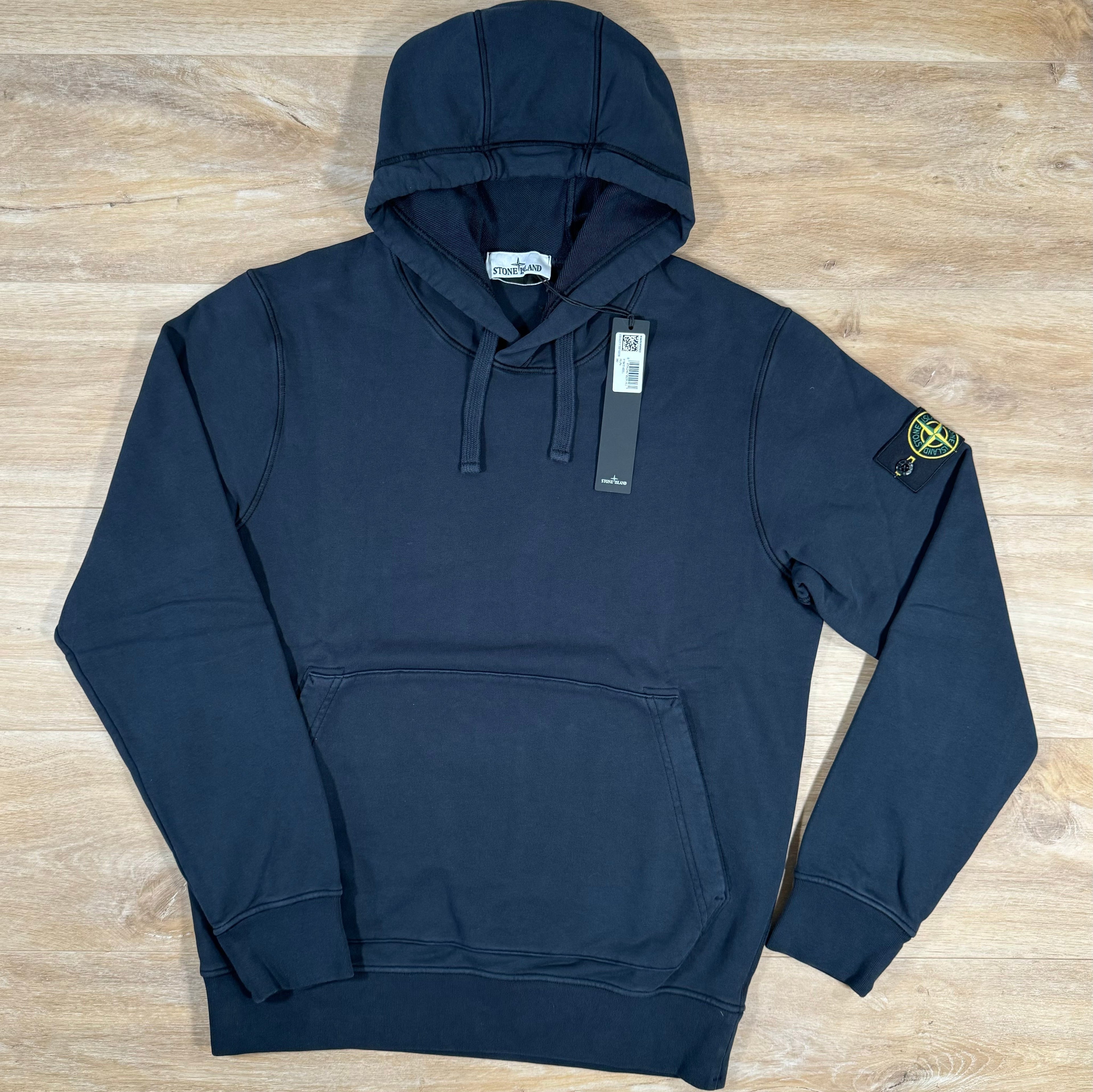 Stone Island Organic Cotton Fleece Pullover Hoodie in Navy Ironleague
