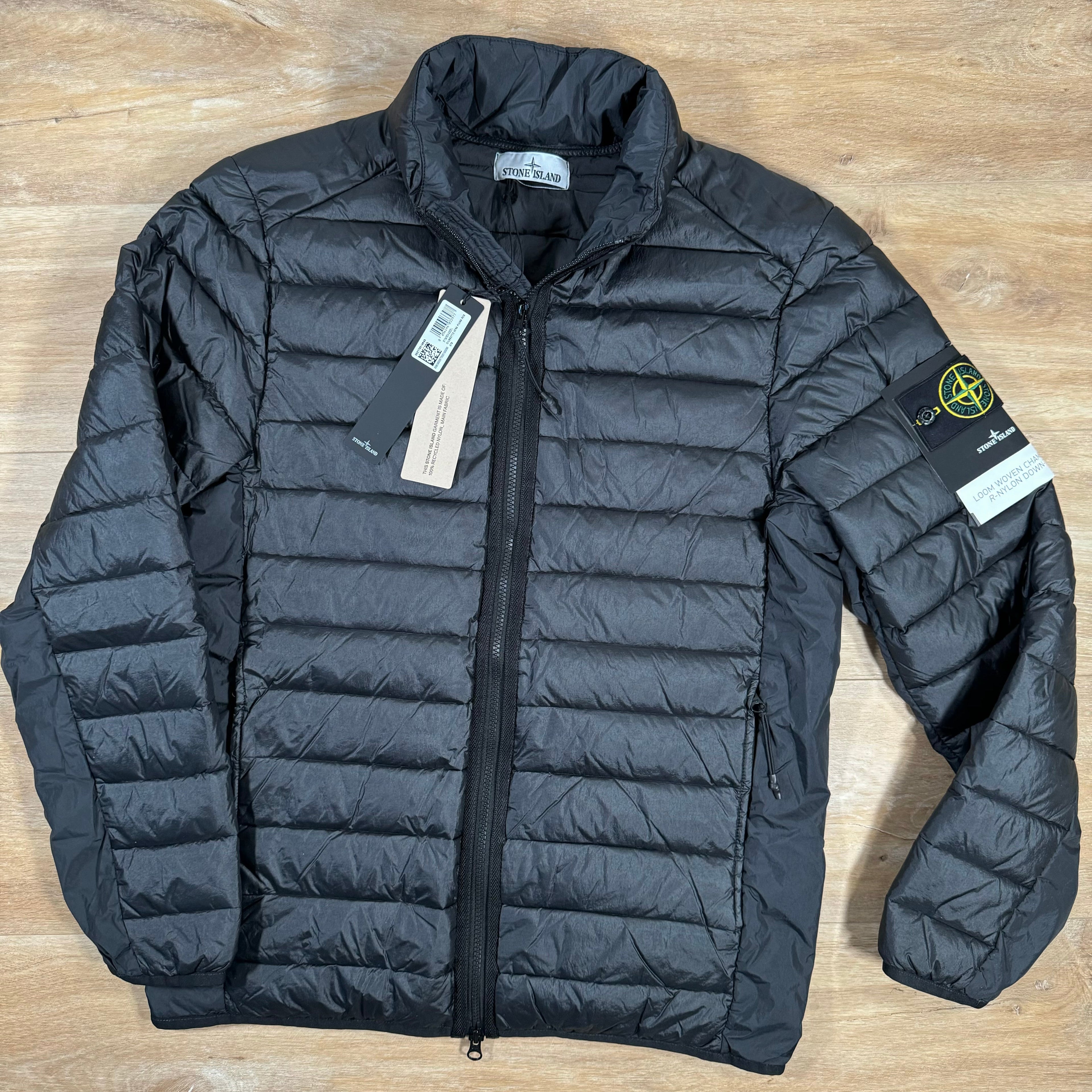 Stone Island Loom Woven Chambers Nylon Down-TC Jacket in Black Ironleague