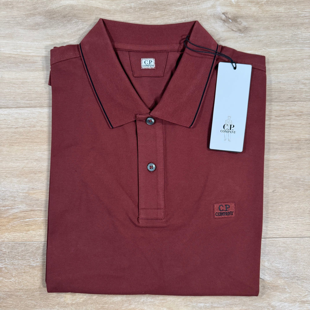 CP Company Stretch Piquet Striped Collar Polo Shirt in Sable - Brown Ironleague