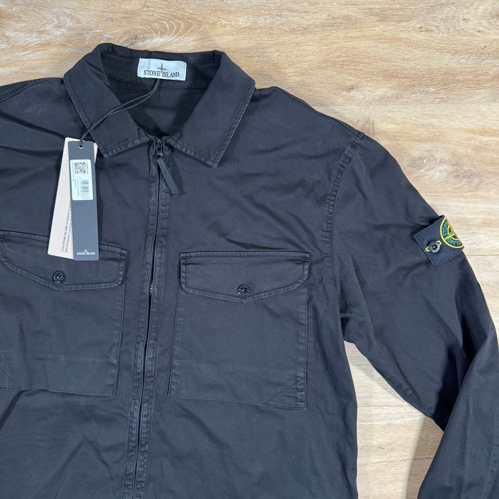 Stone Island Organic Stretch Cotton Overshirt in Black Ironleague