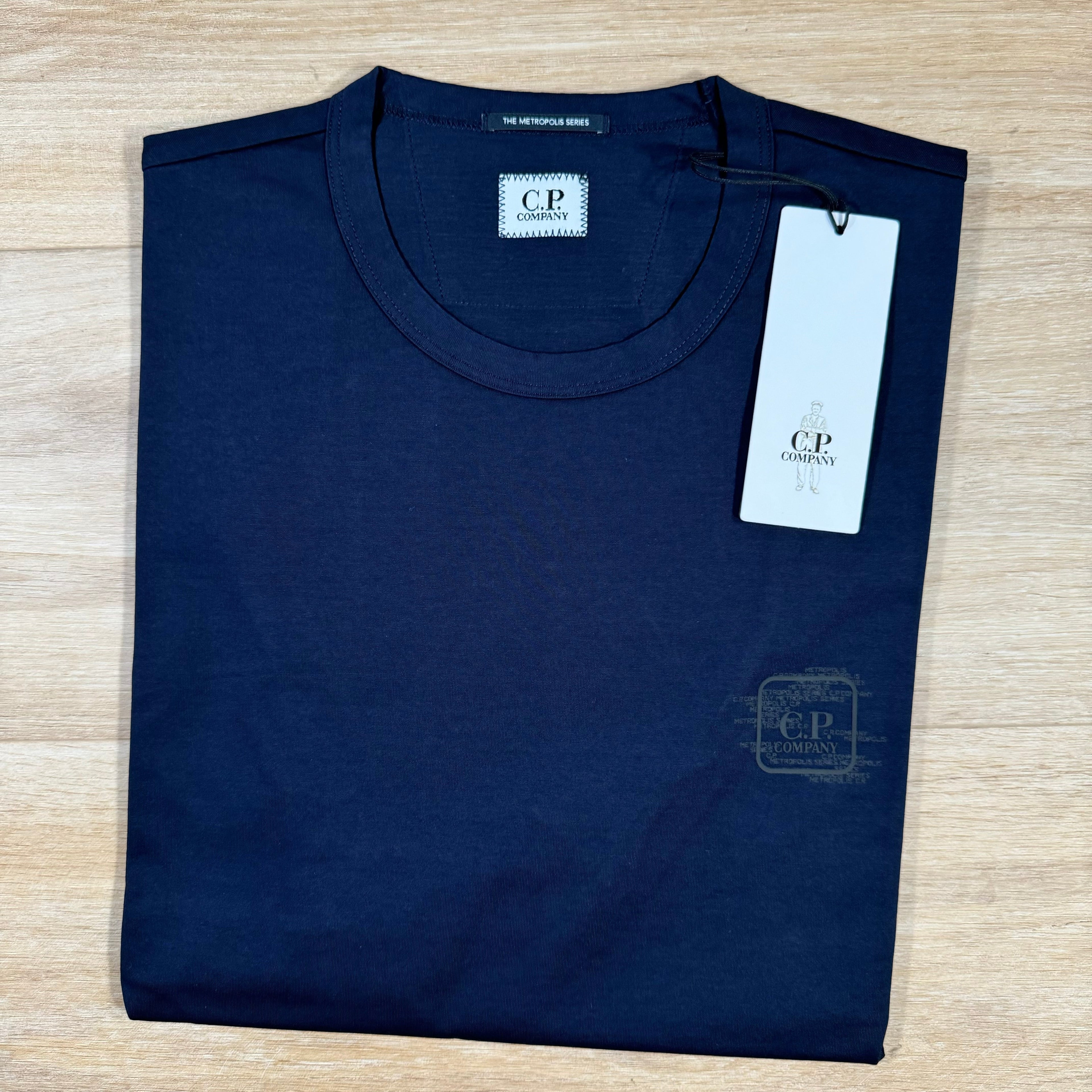 CP Company Metropolis Mercerized Logo T-Shirt in Navy Ironleague