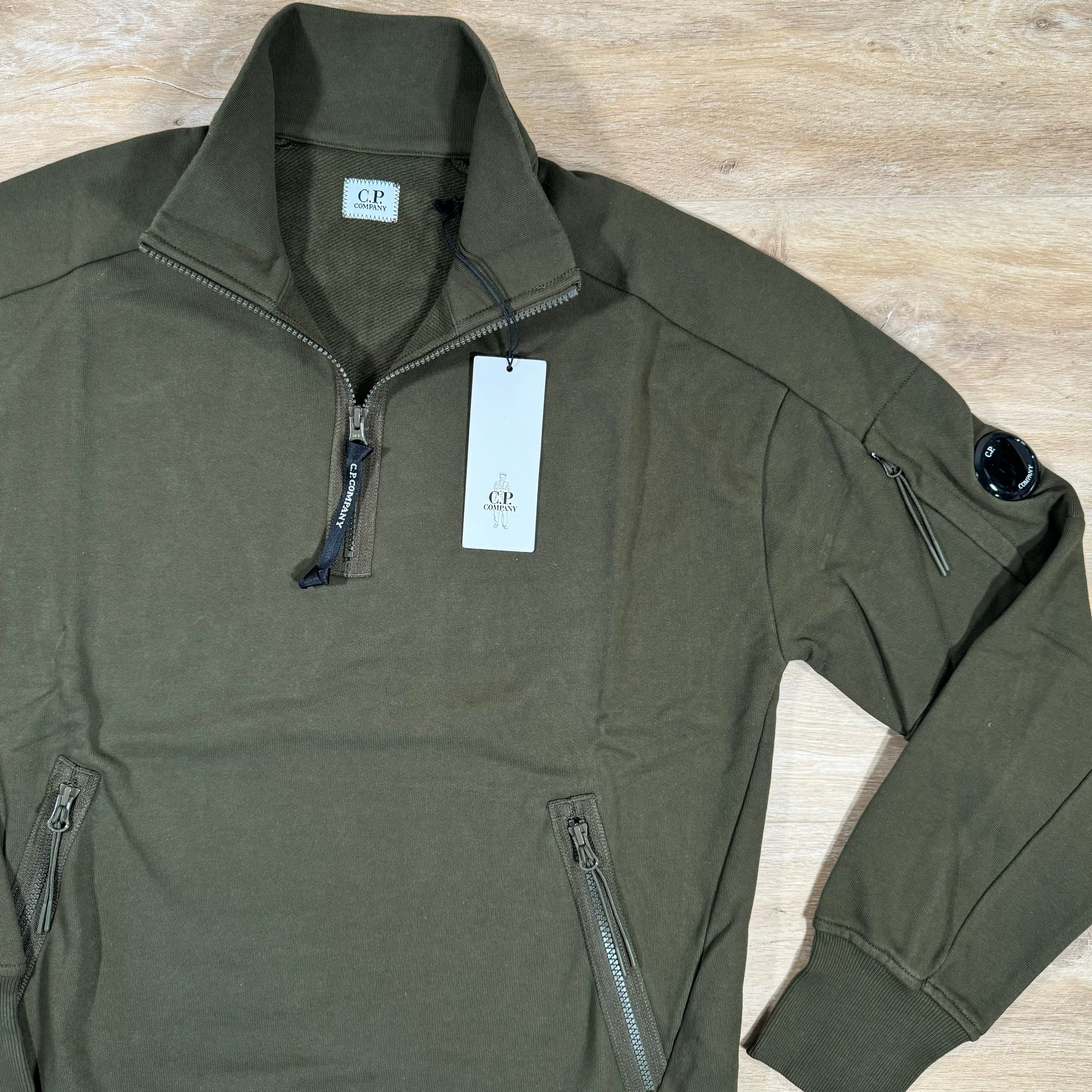 CP Company Diagonal Raised Half-Zipped Lens Sweatshirt in Ivy Green Ironleague