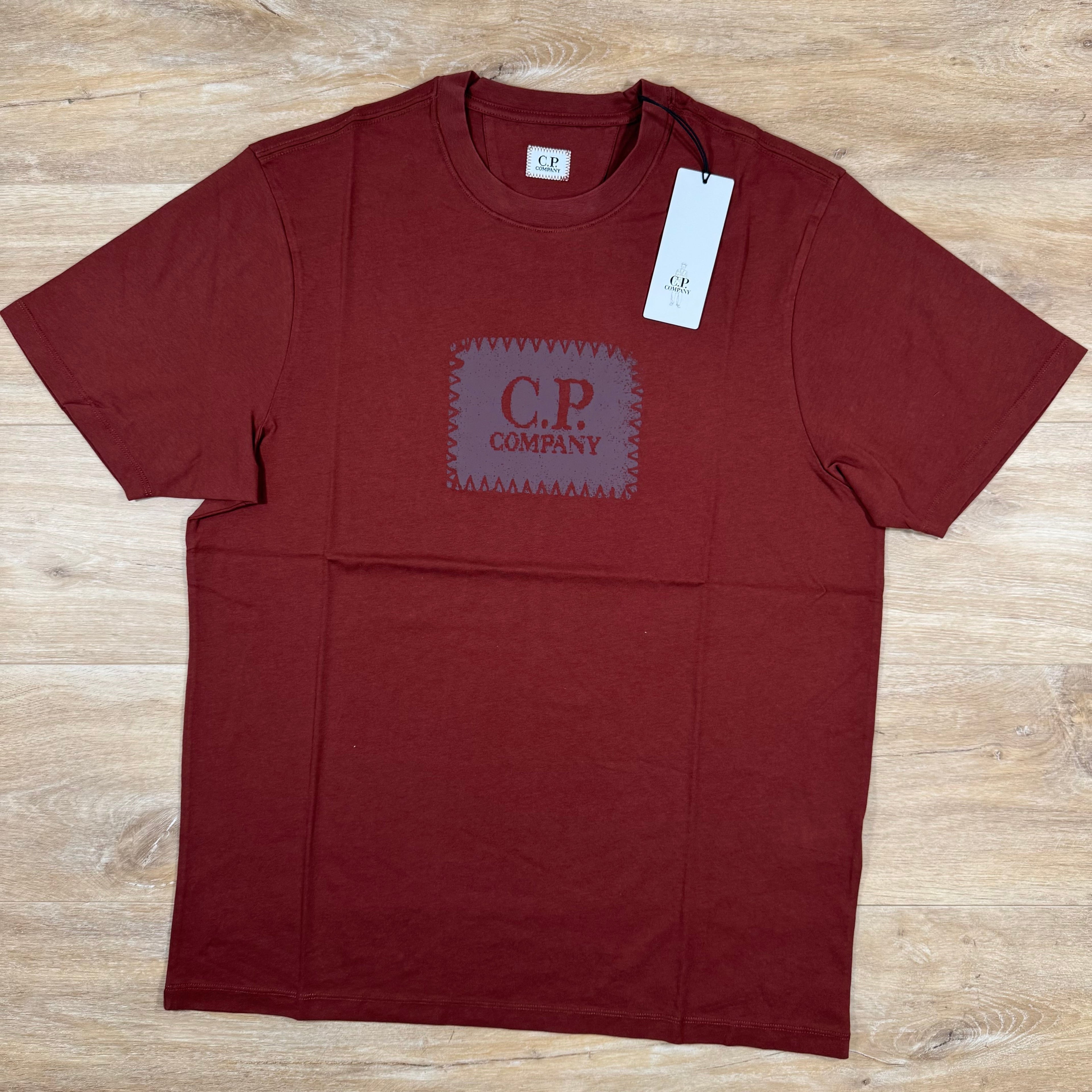 CP Company Stitch Block Logo T-Shirt in Sable - Brown Ironleague