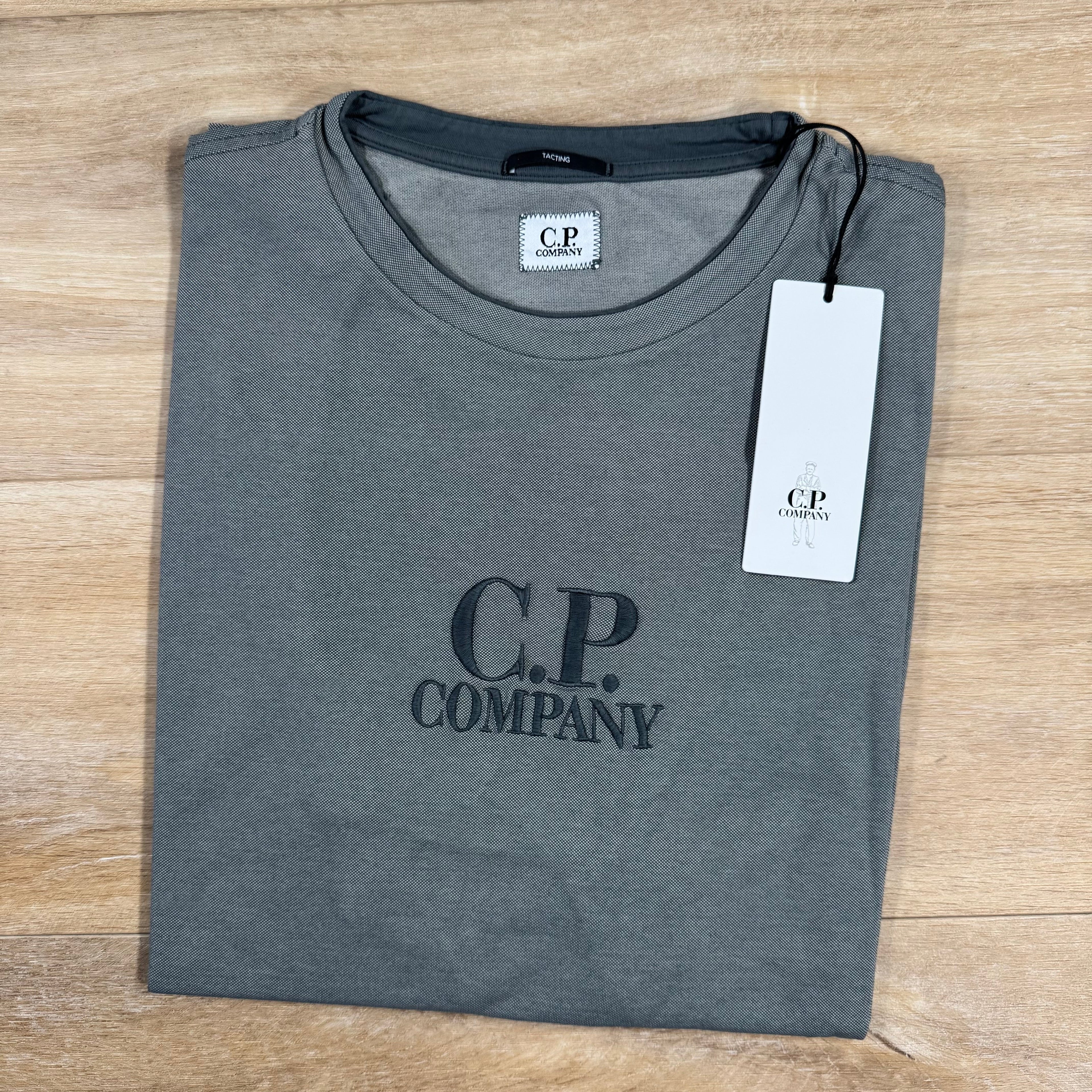 CP Company Tacting Piquet Embroidery T-Shirt in Smoked Pearl - Grey Ironleague