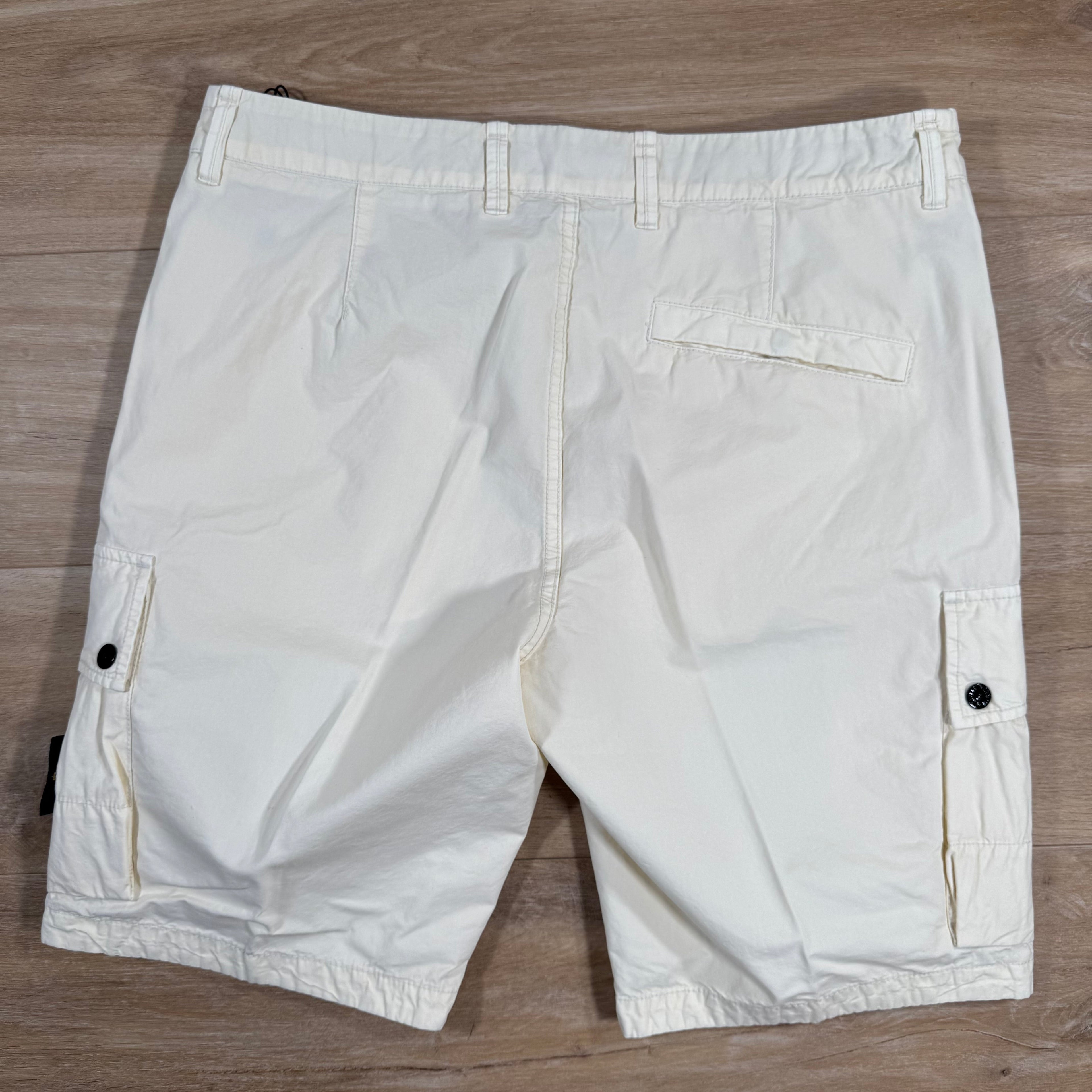 Stone Island Brushed Cotton Cargo Bermuda Shorts in Ivory Ironleague