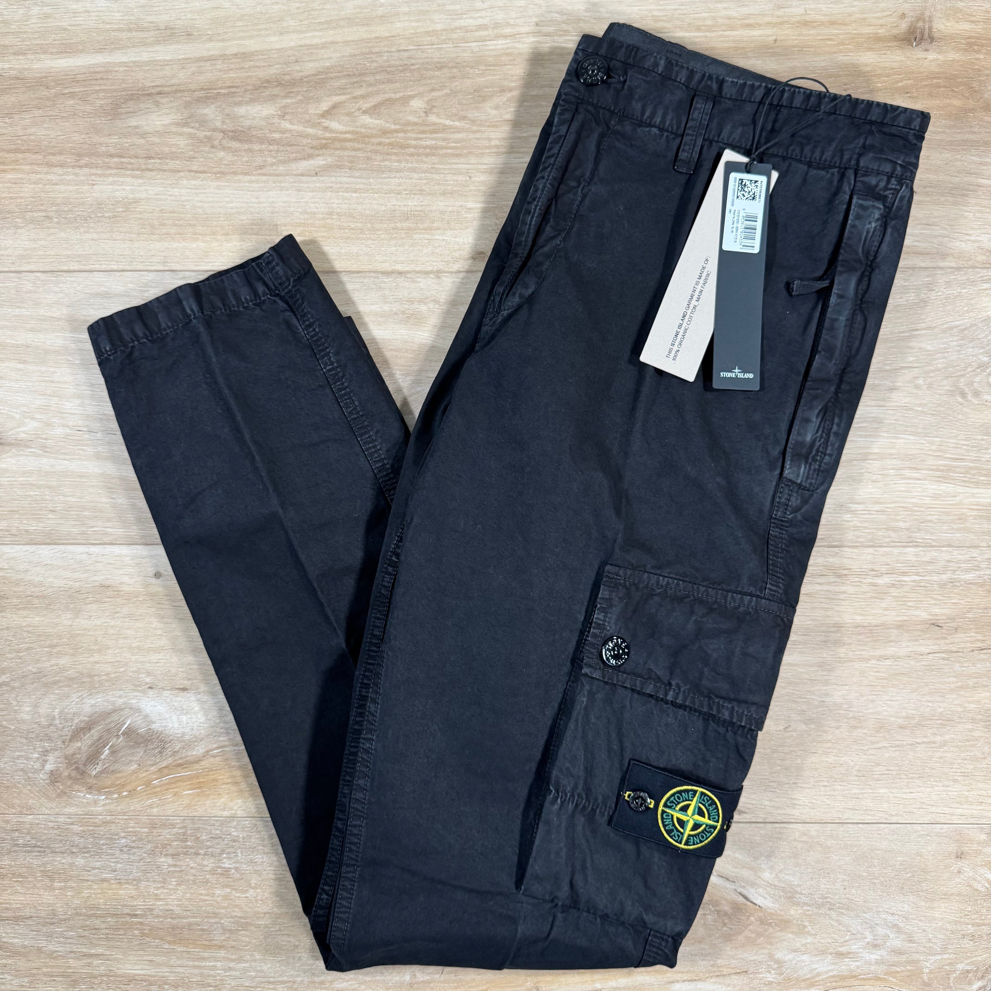 Stone Island Brushed Cotton Old Treatment Cargo Trousers in Black Ironleague