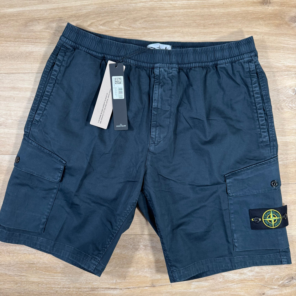 Stone Island Organic Stretch Cotton Cargo Bermuda Shorts in Navy Ironleague