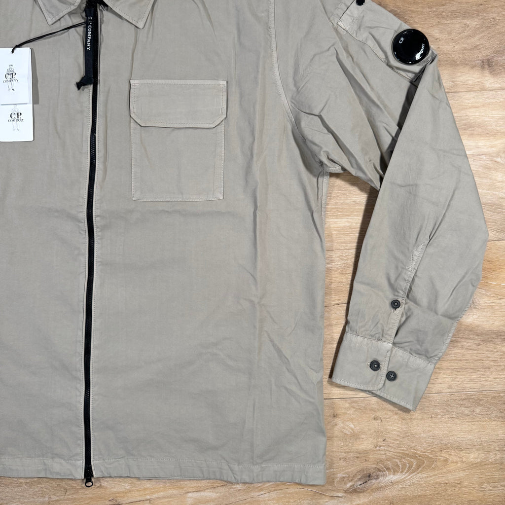 CP Company Organic Gabardine Lens Overshirt in Vintage Khaki Ironleague