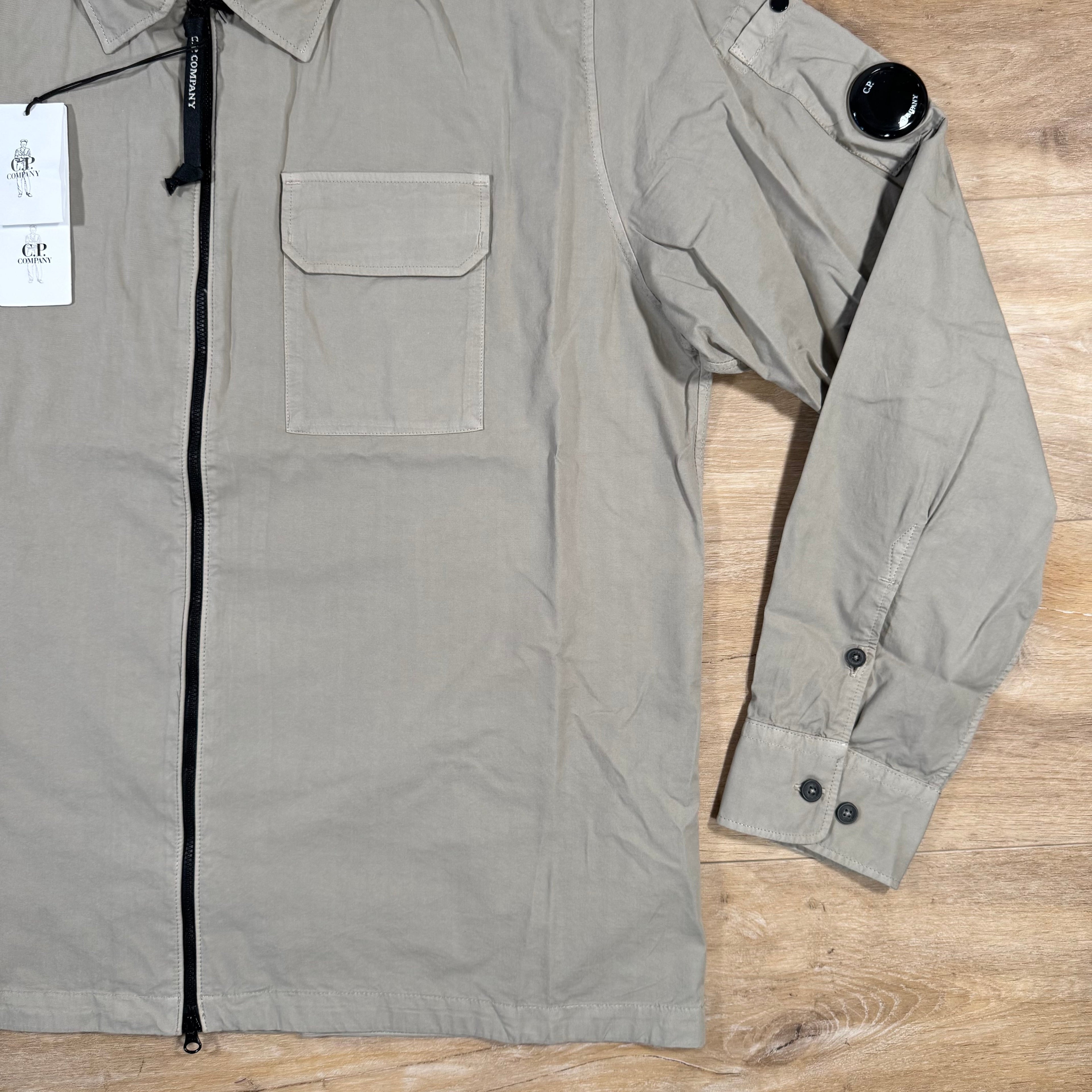 CP Company Organic Gabardine Lens Overshirt in Vintage Khaki Ironleague