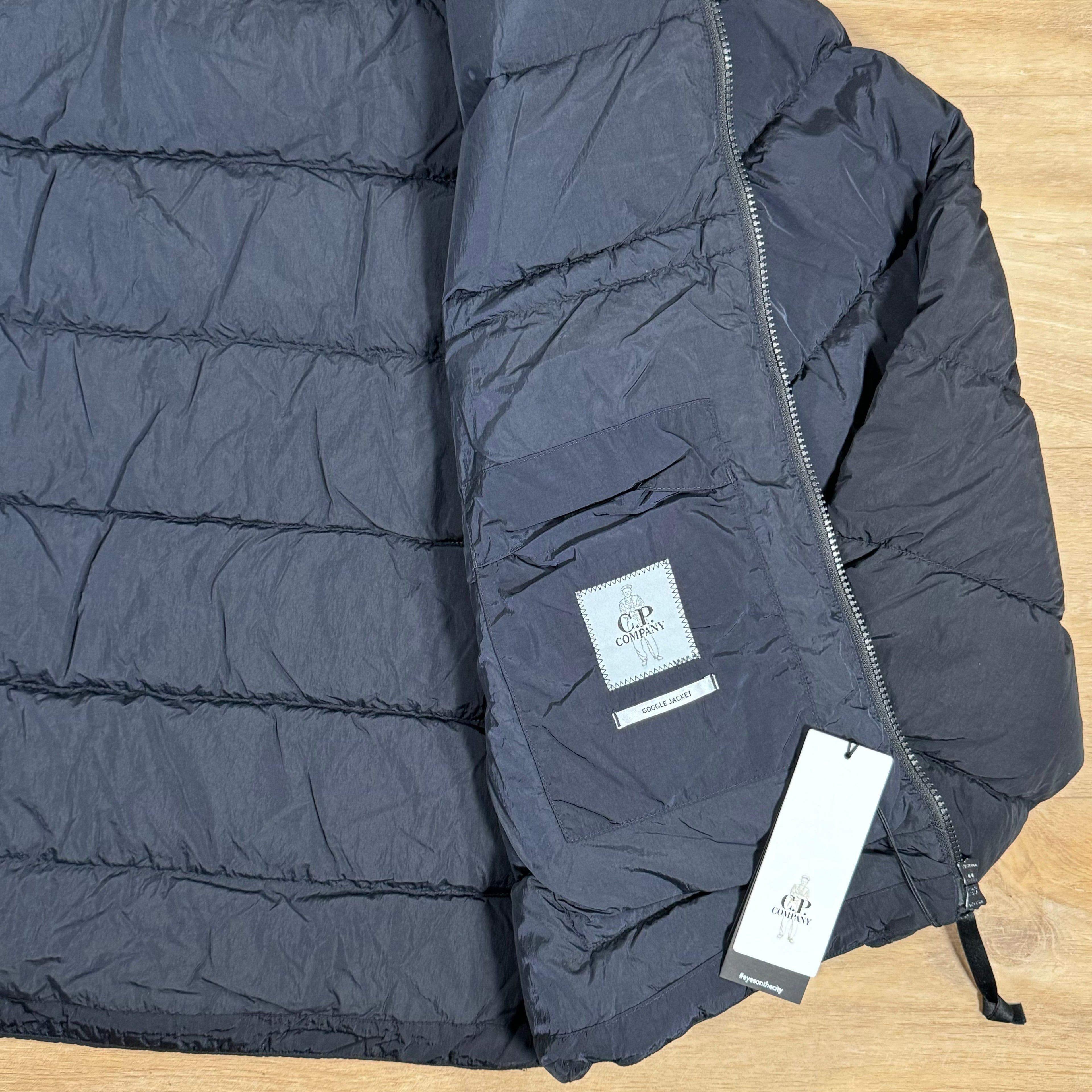 CP Company Chrome-R Goggle Down Jacket in Navy Ironleague
