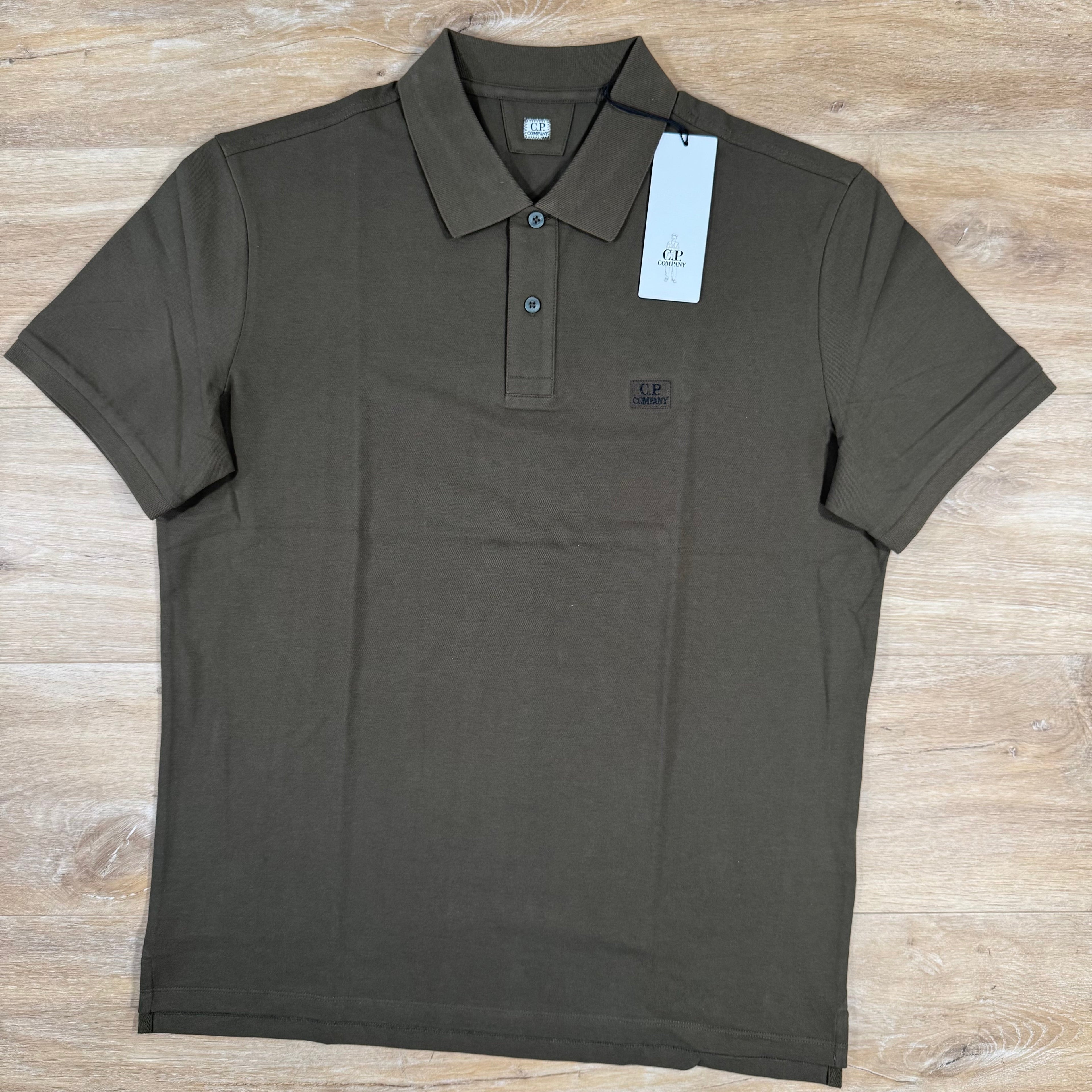 CP Company Stretch Piquet Logo Polo Shirt in Ivy Green Ironleague