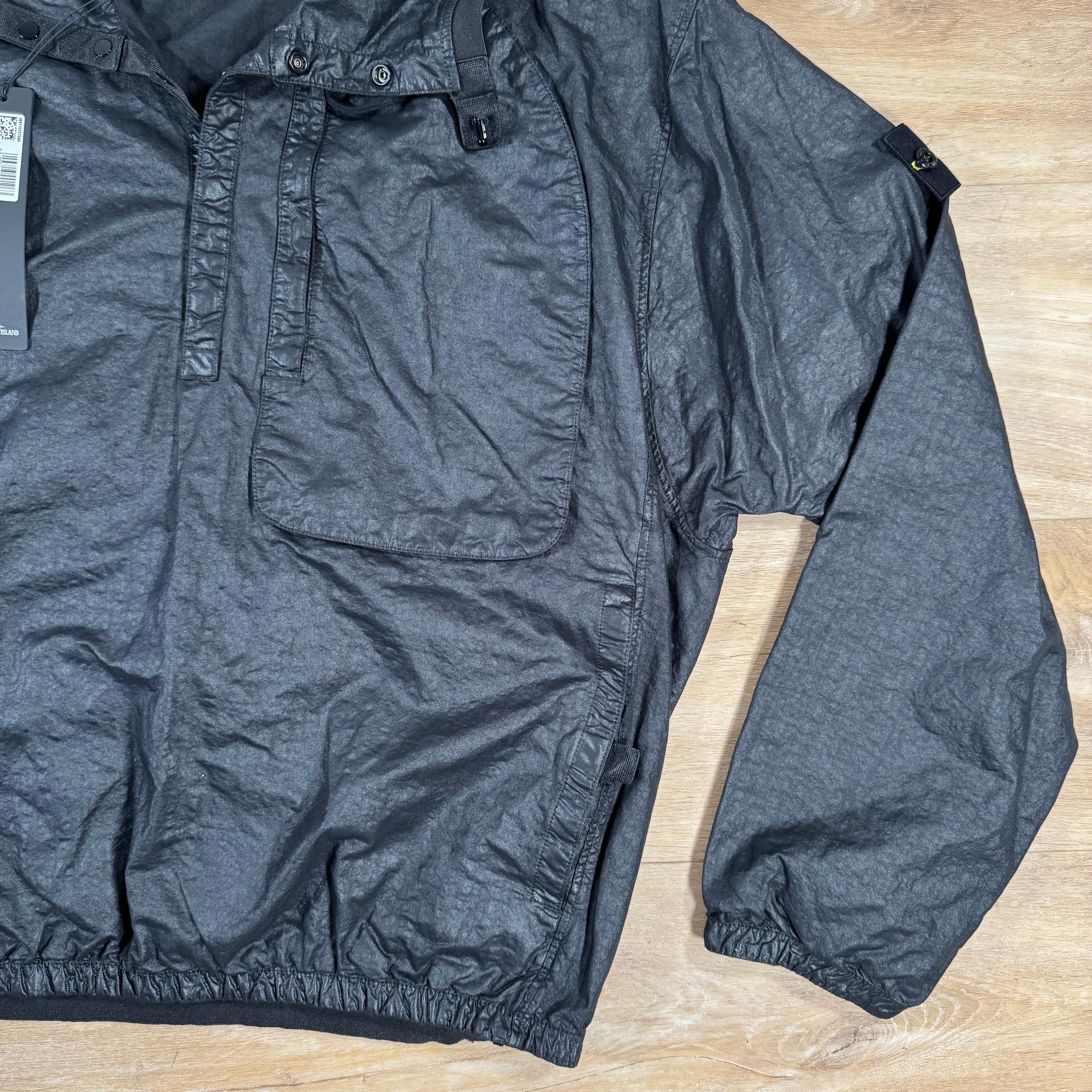 Stone Island Organic Look Nylon Panama-TC Anorak Jacket in Black Ironleague