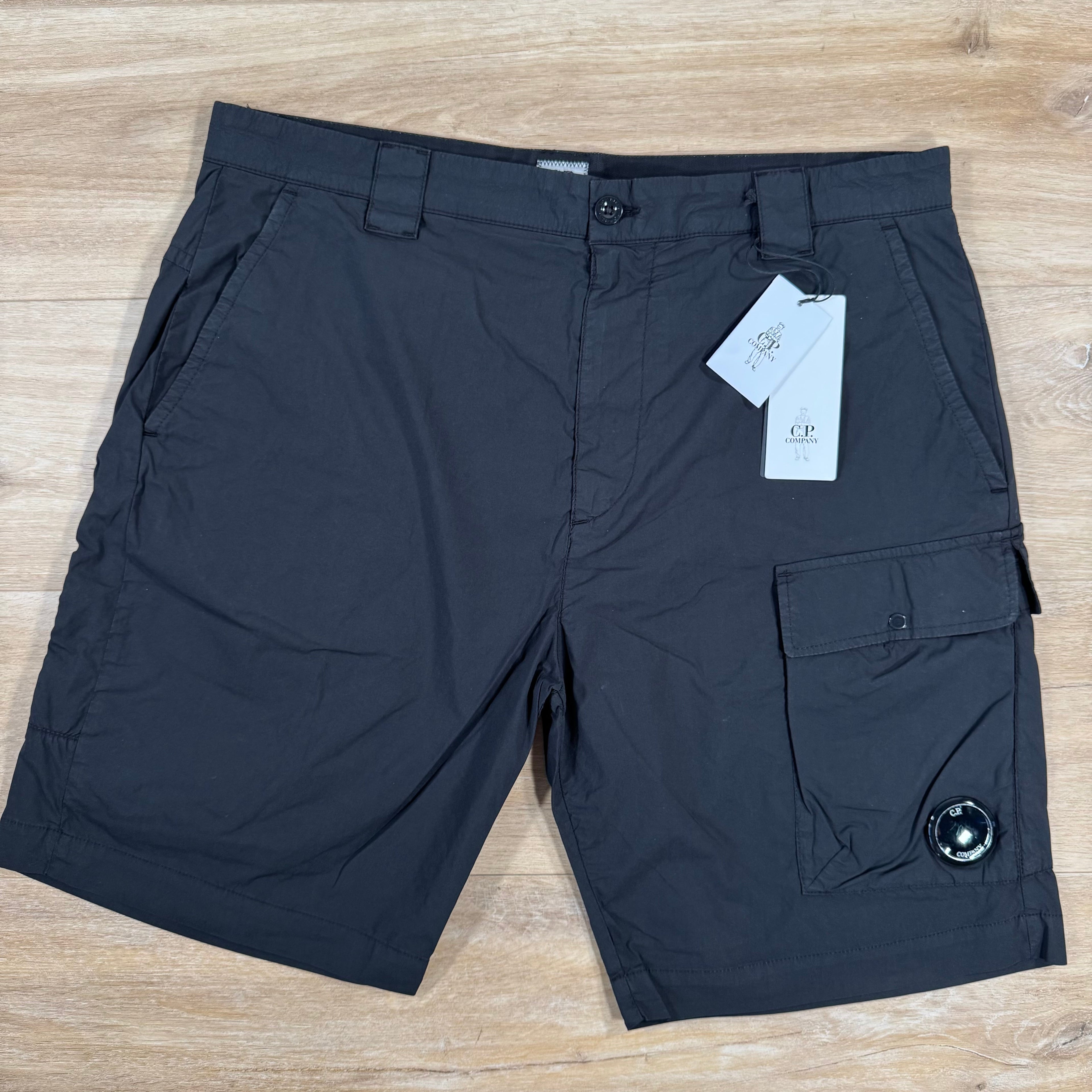 CP Company 50 Fili Stretch Cargo Shorts in Black Ironleague