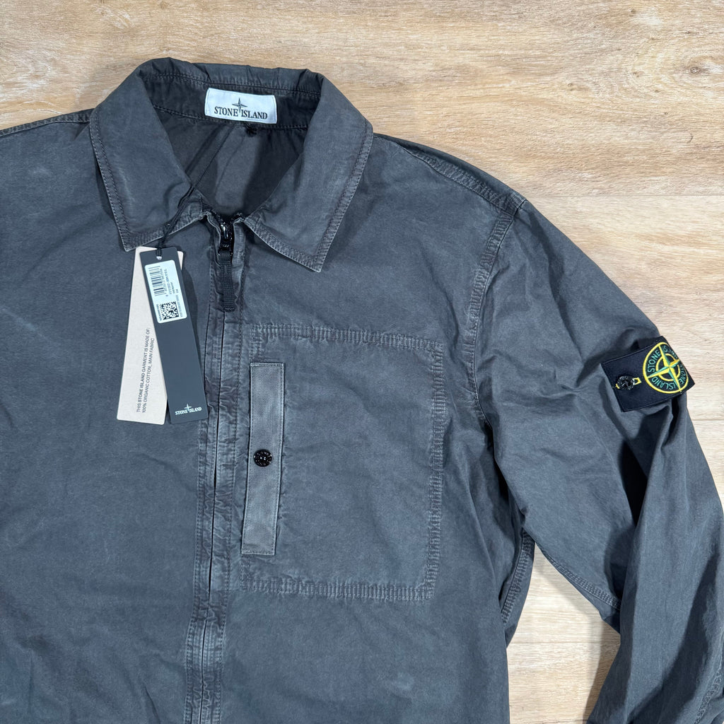 Stone Island Brushed Canvas Old Treatment Overshirt in Charcoal Grey Ironleague